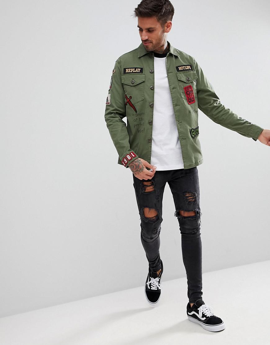 Military Men Badge in Green Replay Shirt | Lyst Jacket for