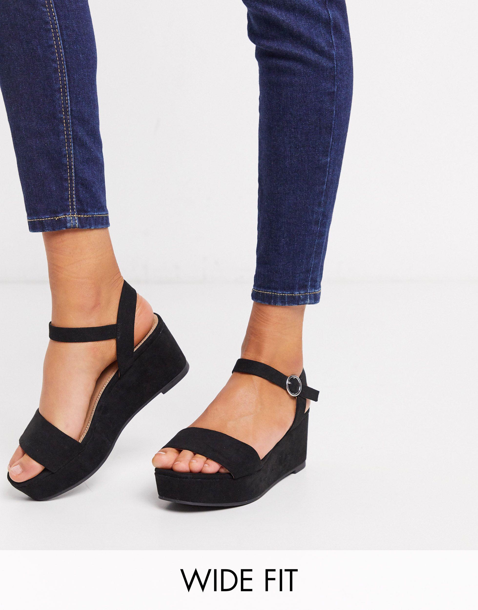 ASOS Wide Fit Tallie Flatform Sandals in Black | Lyst