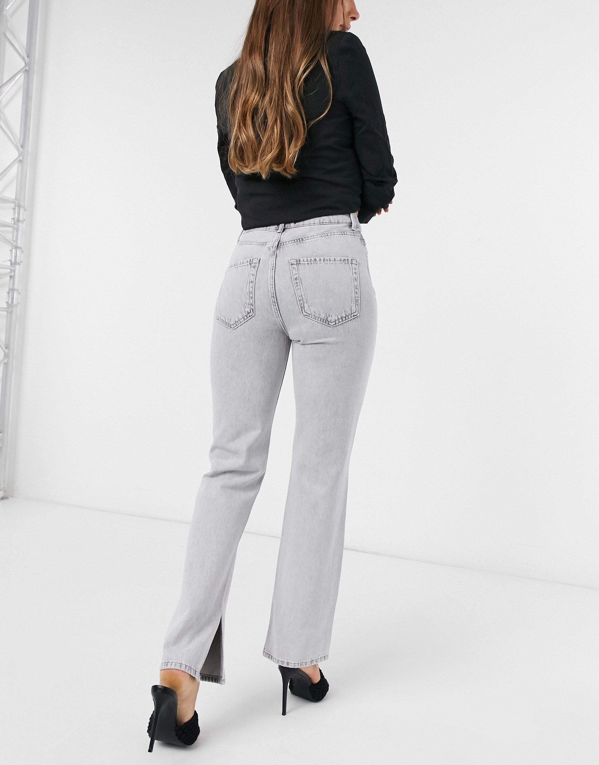 Stradivarius Denim 90s Straight Jean With Split Hem Detail in Grey (Gray) |  Lyst