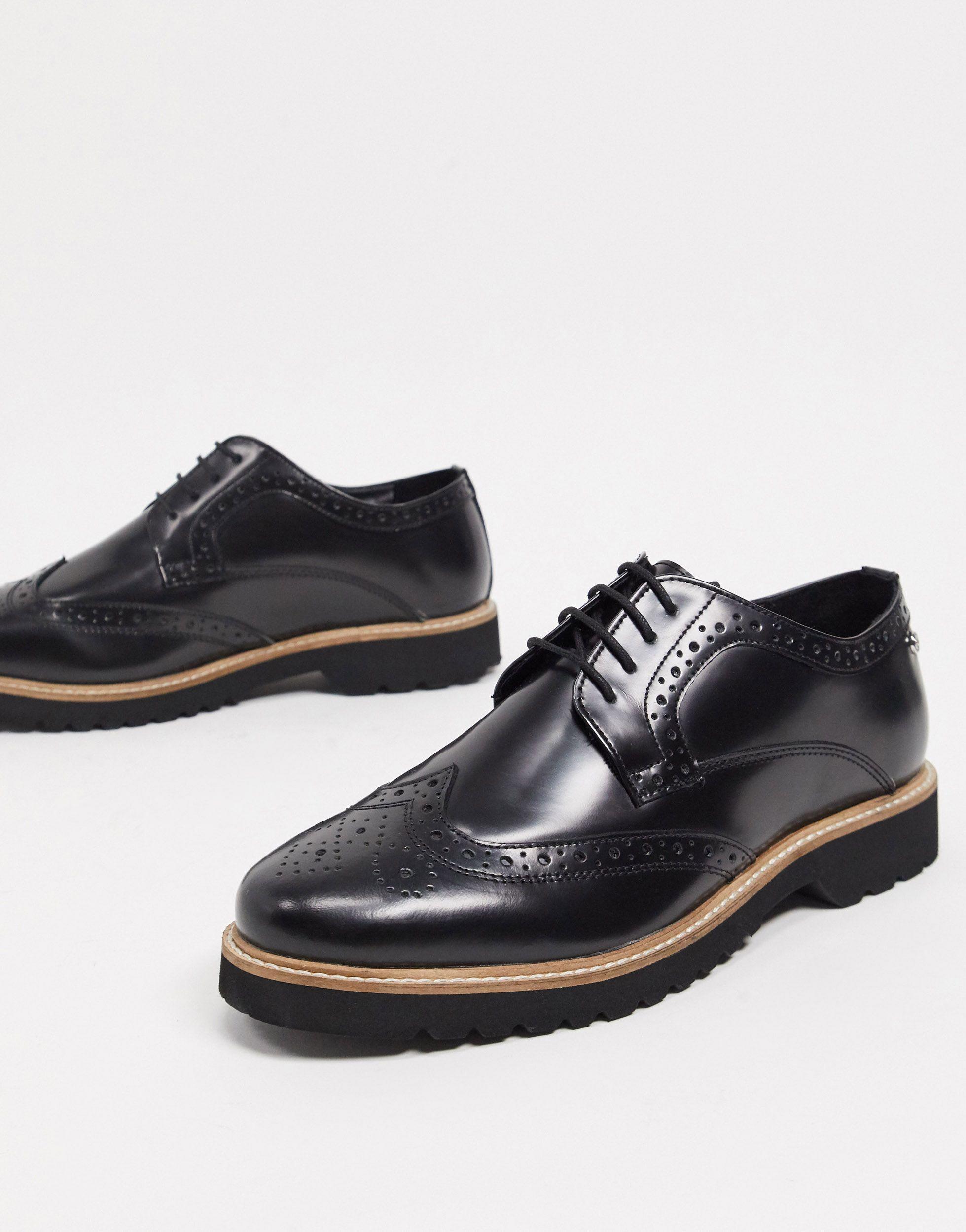 Ben Sherman Chunky Lace Up Brogue Shoes in Black for Men | Lyst