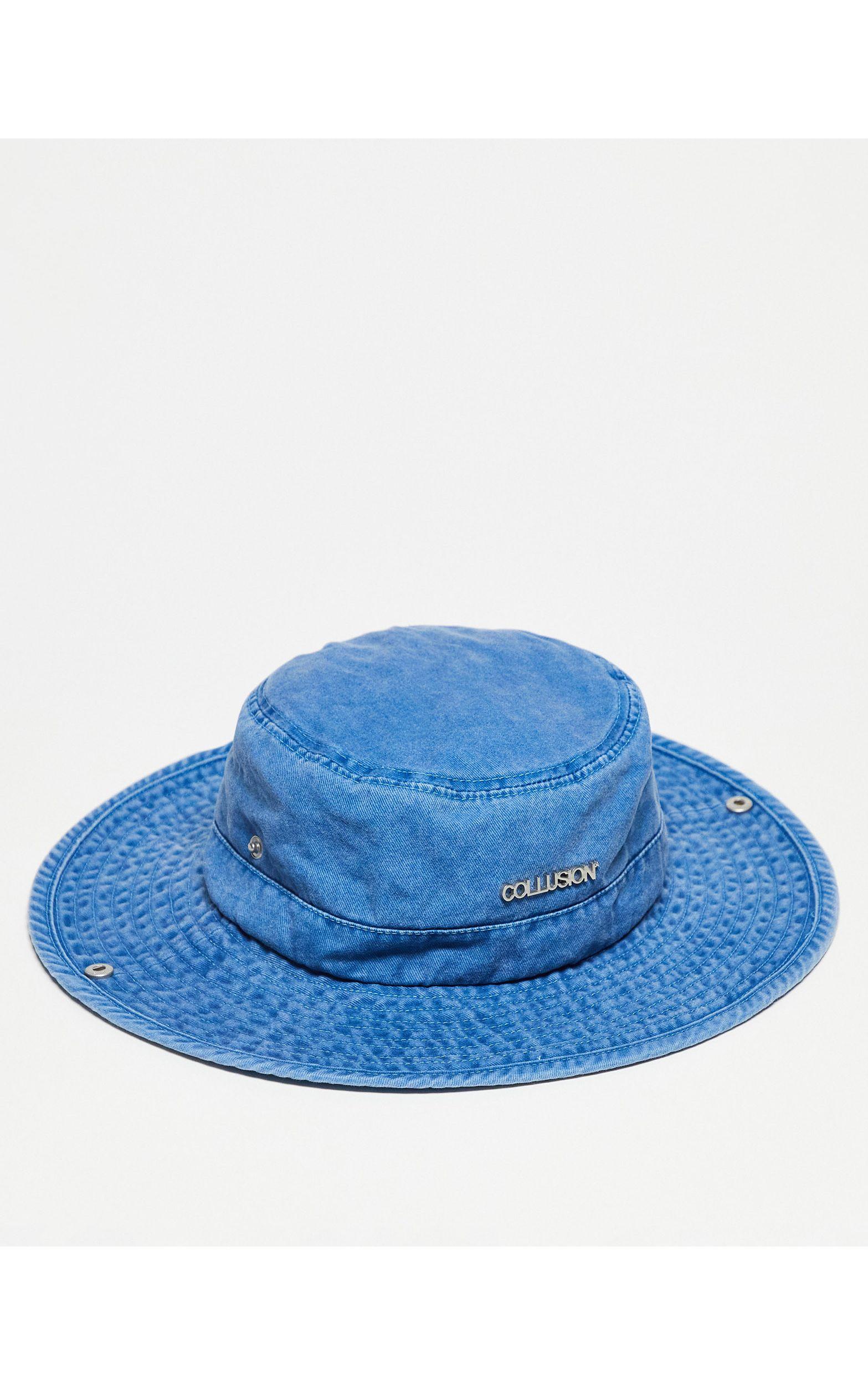 Collusion Unisex Festival Washed Denim Bucket Hat With String in