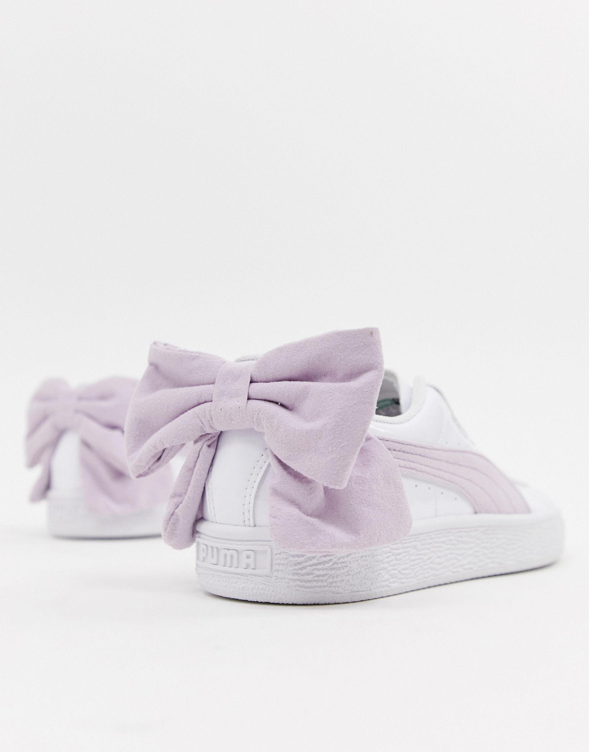 PUMA Suede Basket Bow White Trainers in Pink | Lyst