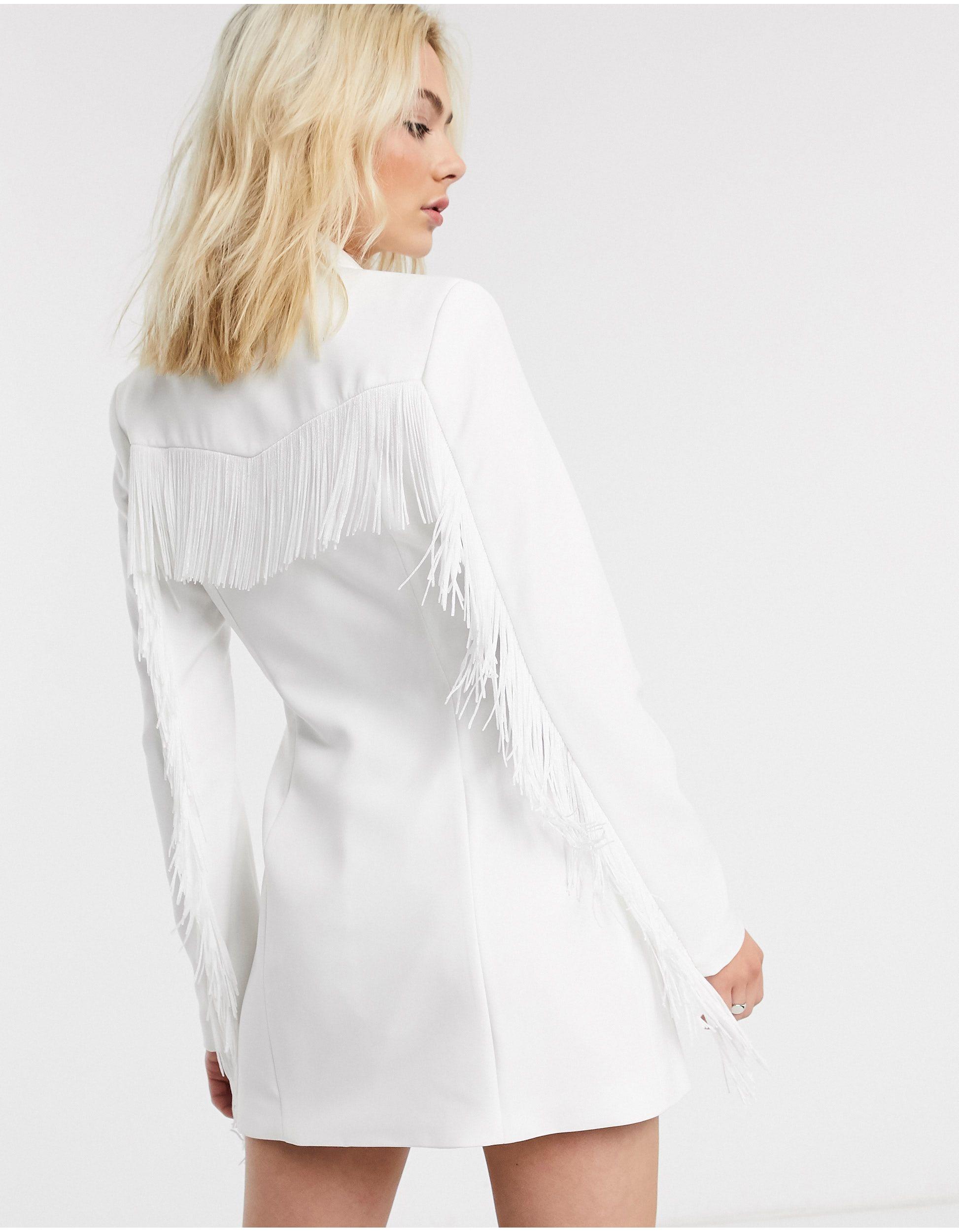 Vestito stile blazer doppiopetto con frange bianco di Bershka in Bianco |  Lyst