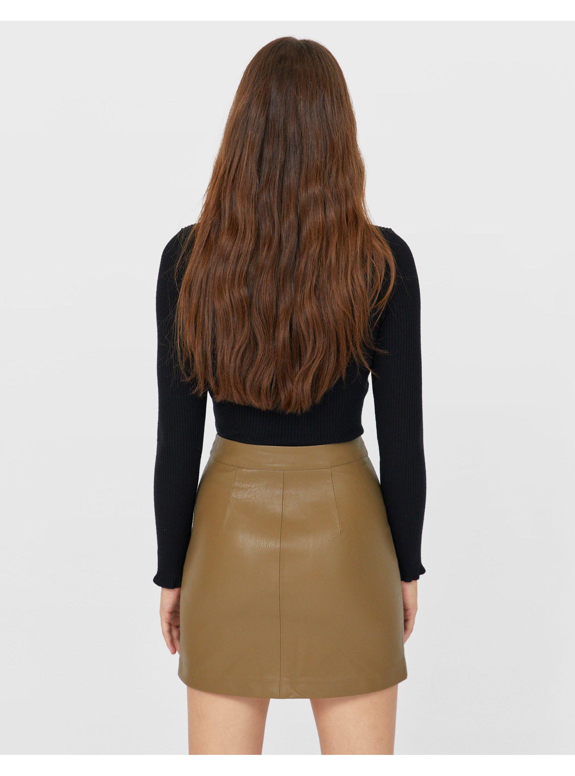 button front mini skirt brown