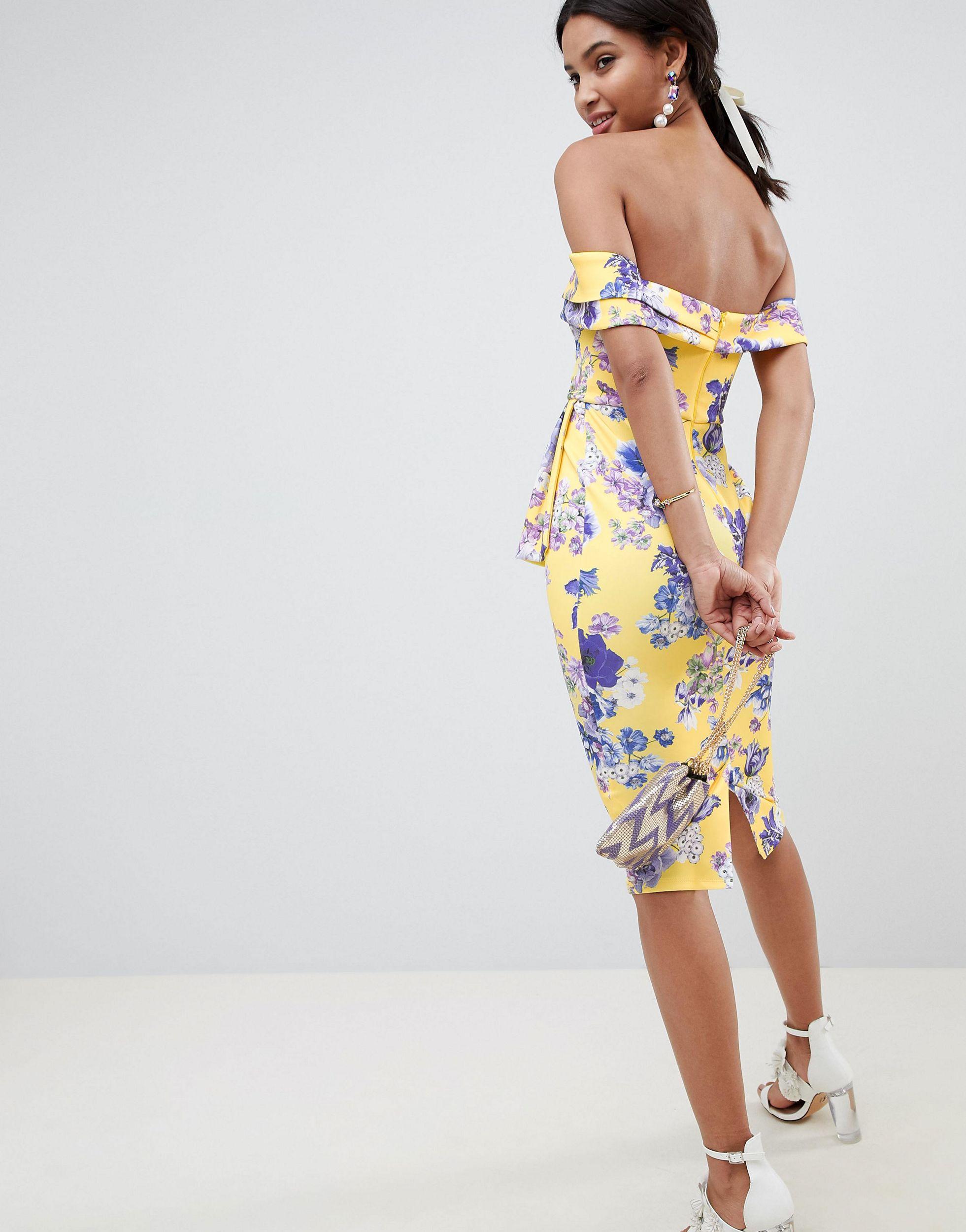 asos bardot fold wrap front midi pencil dress