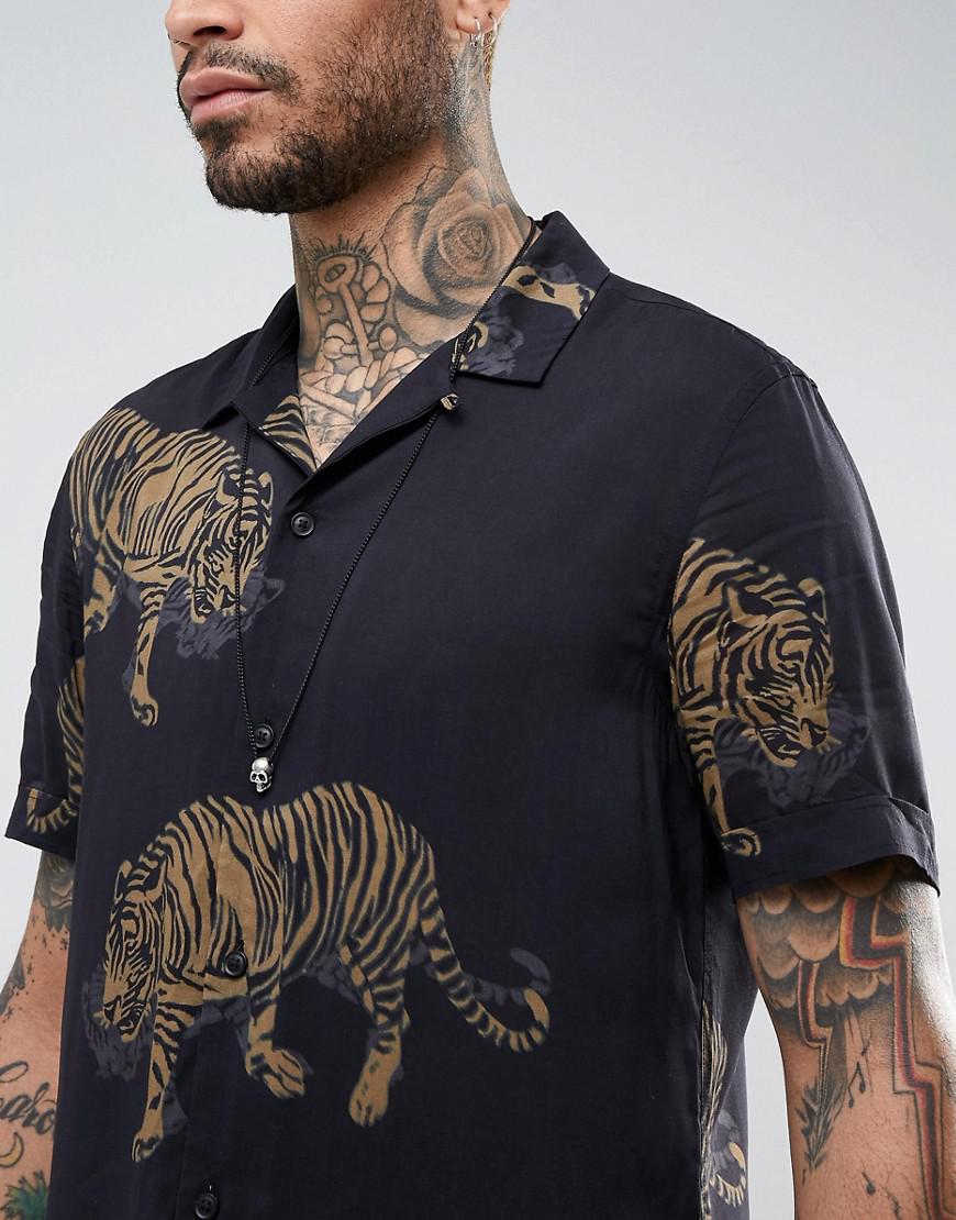 Stüssy Tiger-Print Short-Sleeve Shirt - Black