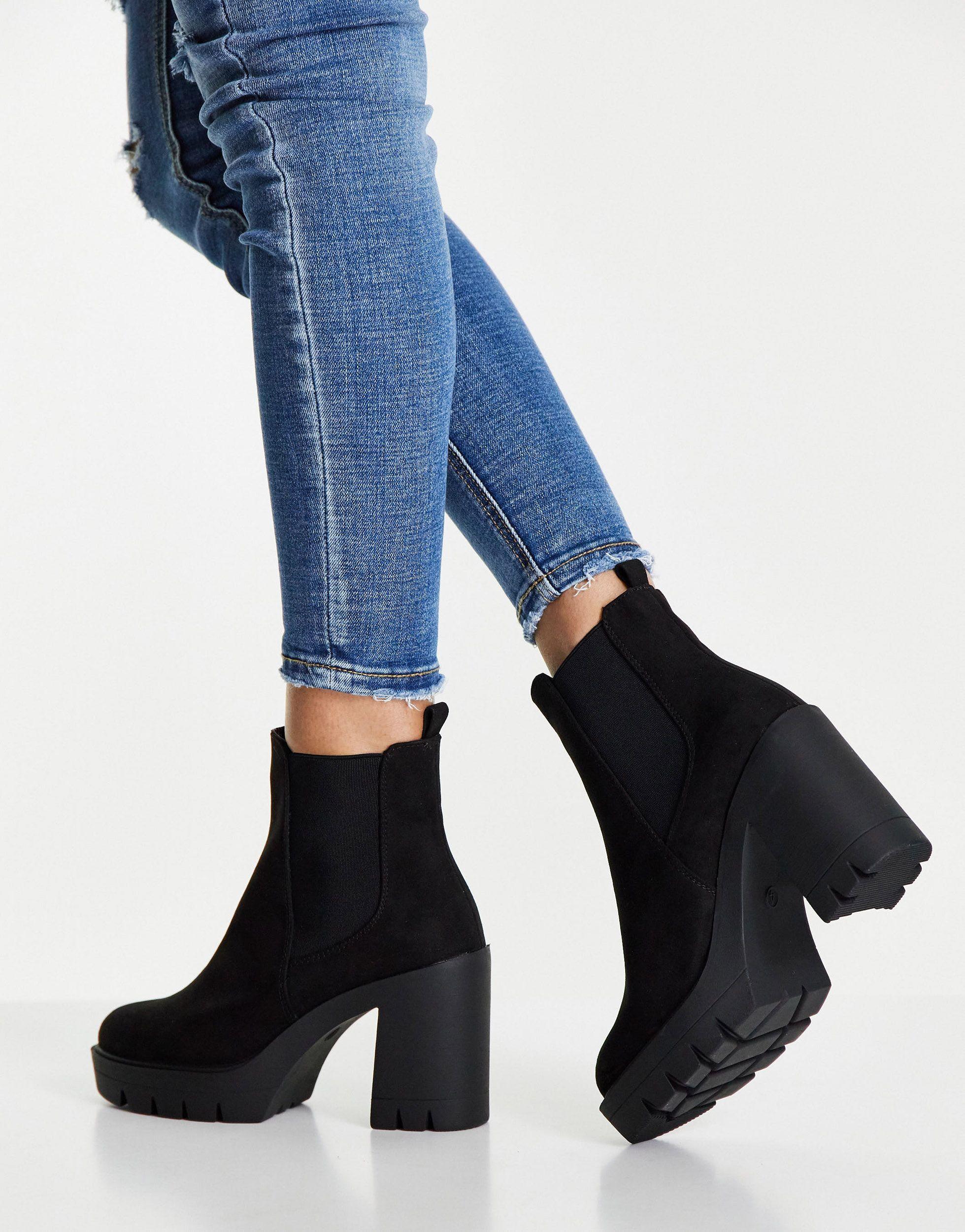 ASOS Eve Heeled Chunky Chelsea Boots in Black | Lyst