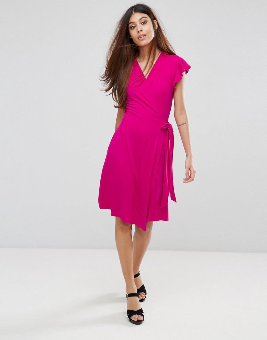 warehouse pink wrap dress