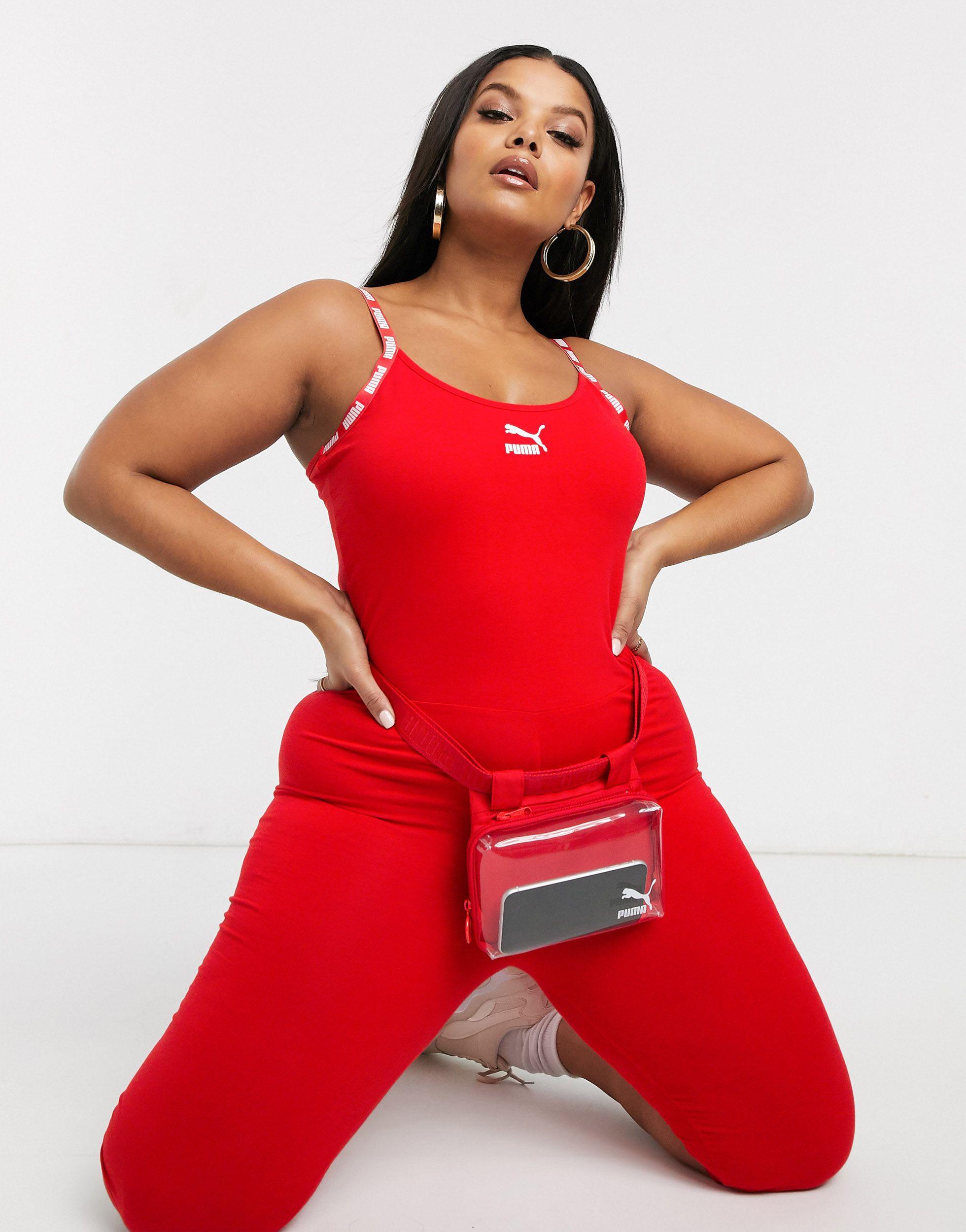 PUMA Cotton Plus Logo Capri Unitard in Red | Lyst