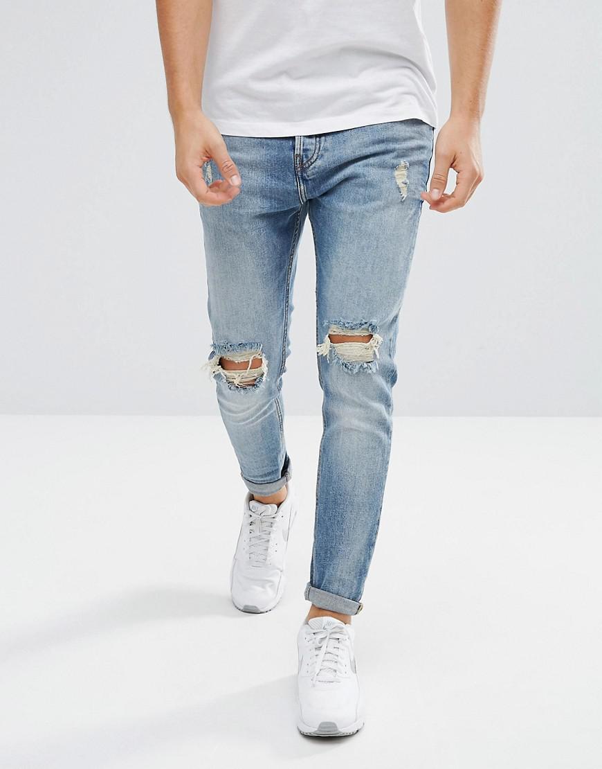 Pull&Bear Denim Ripped Jeans in Blue for Men - Lyst