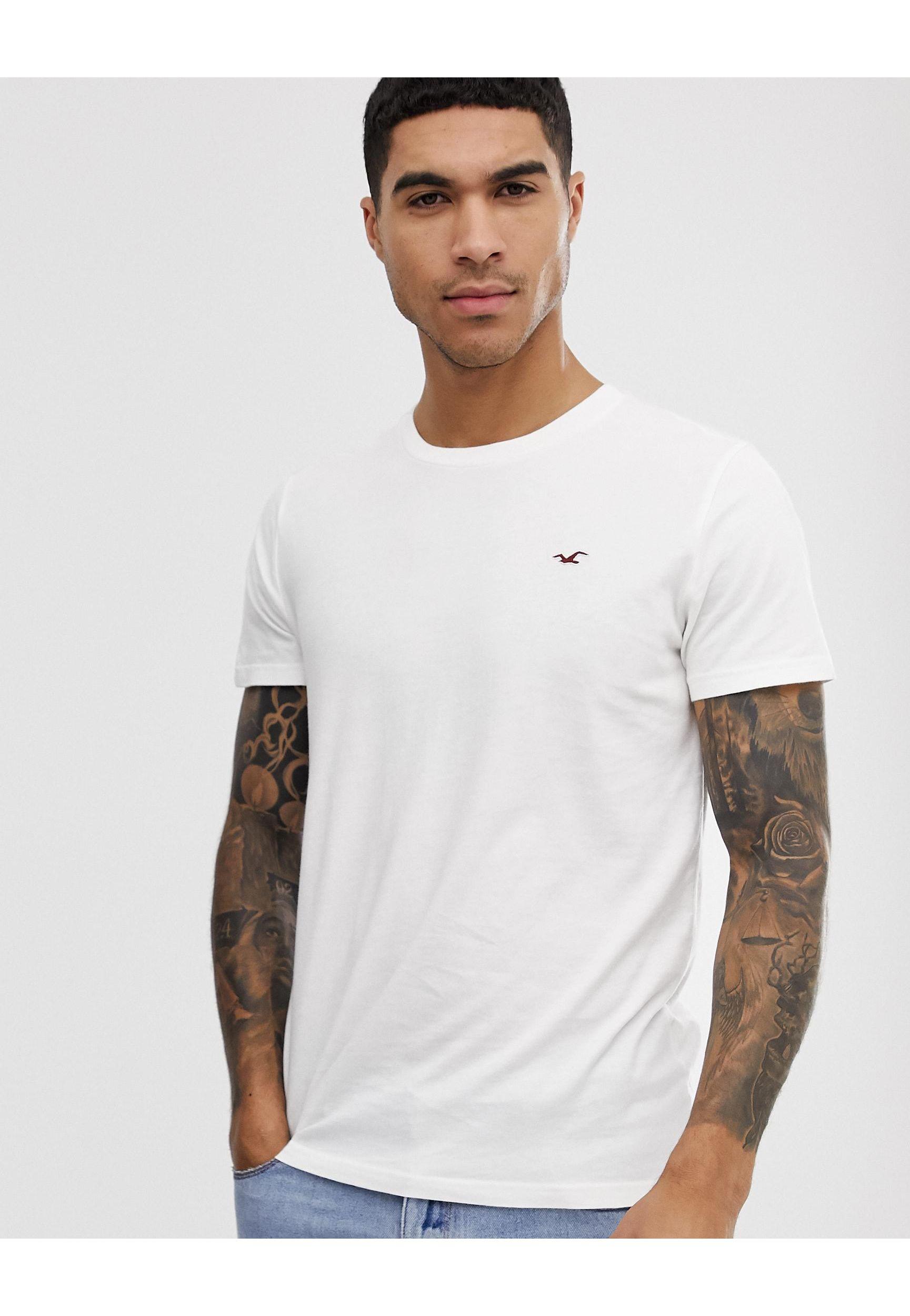 Hollister Crew Neck Seagull Logo T-shirt in White for Men | Lyst