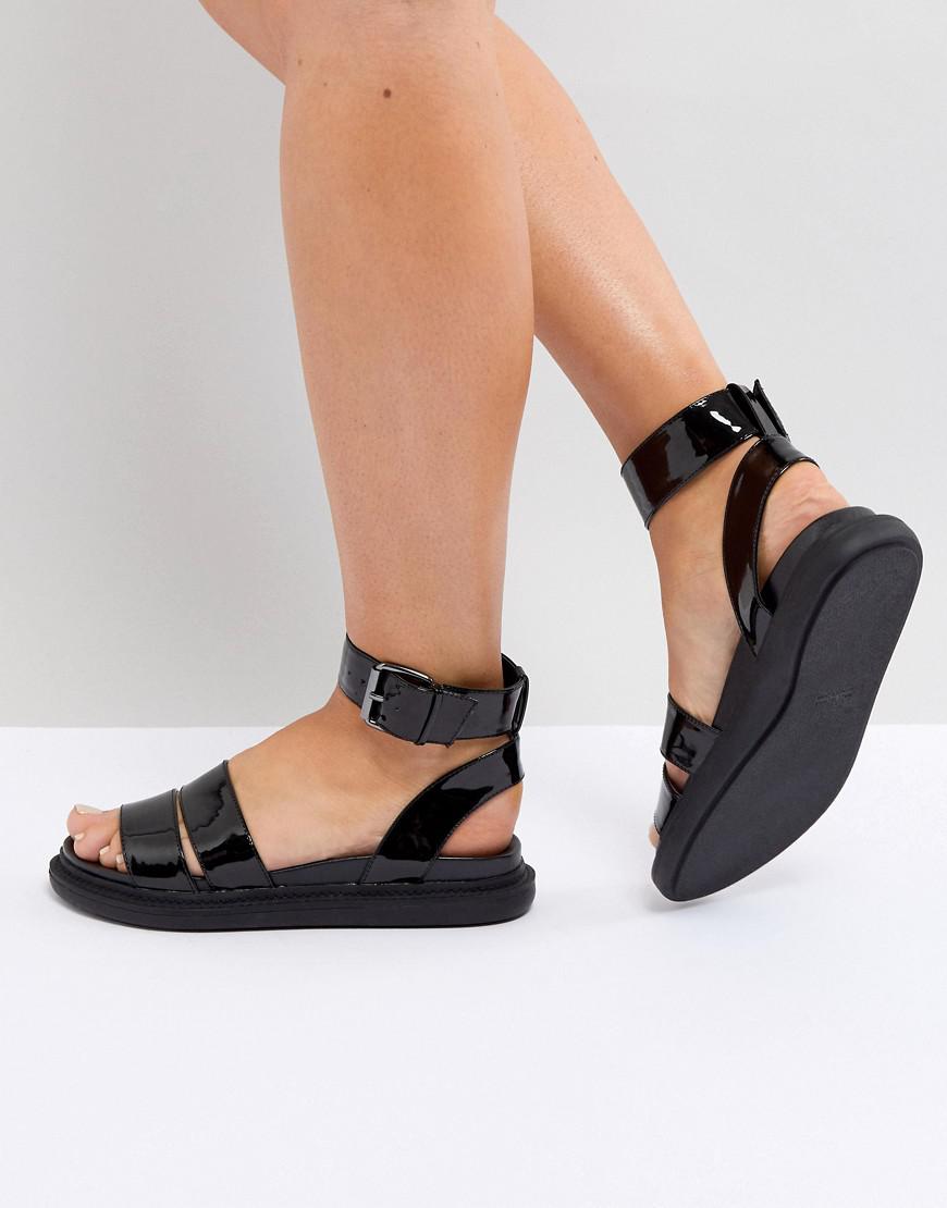 ASOS Asos Flock Chunky Flat Sandals in Black | Lyst