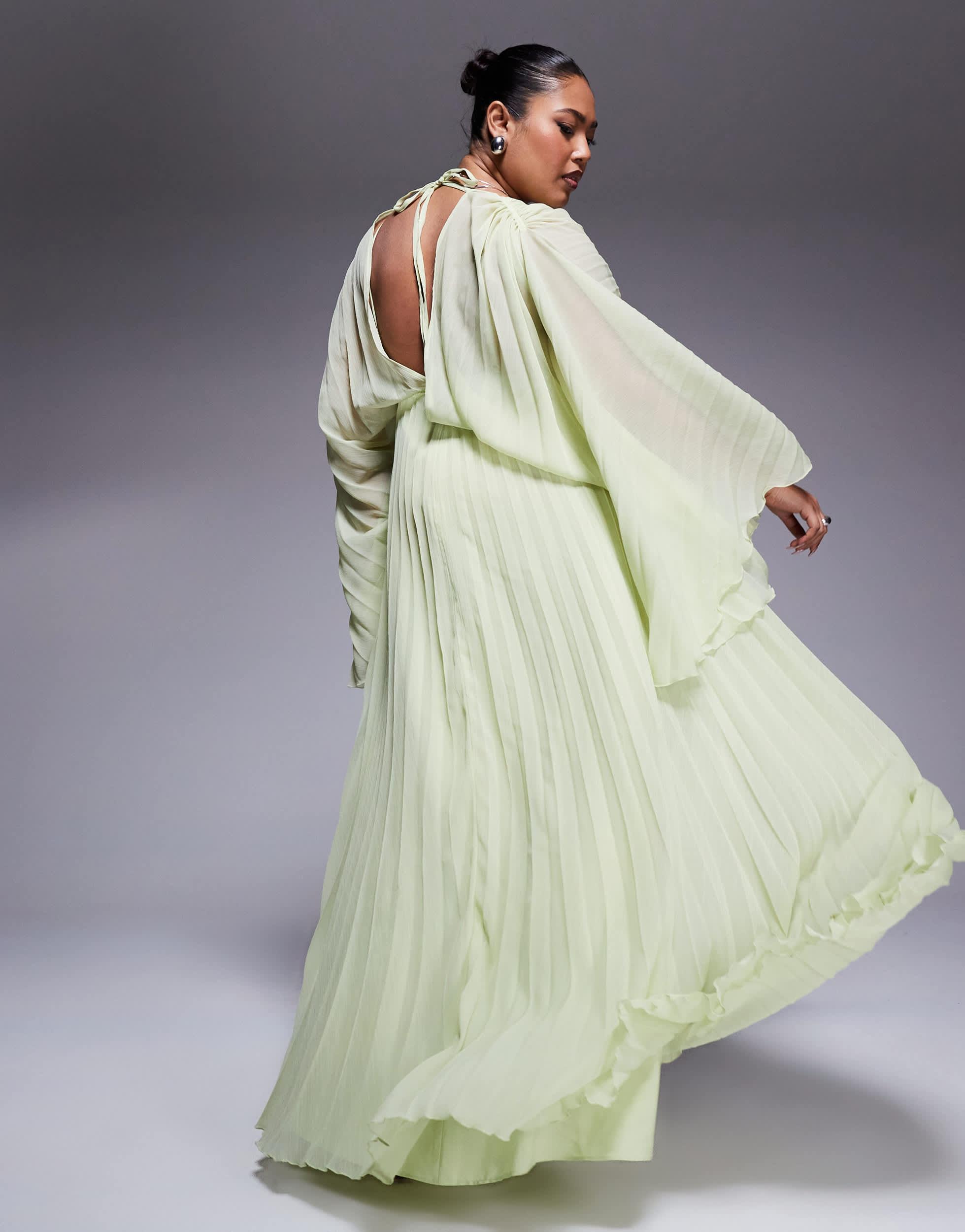 ASOS Asos Design Curve Pleated Chiffon Twist Front Maxi Dress in Green |  Lyst