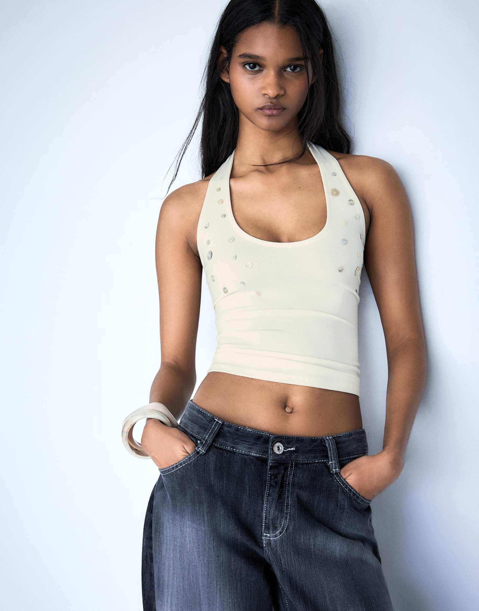 Body Bershka Noir Et Blanc Sans Manches - Taille XS Femme - Neuf Sans étiquettes