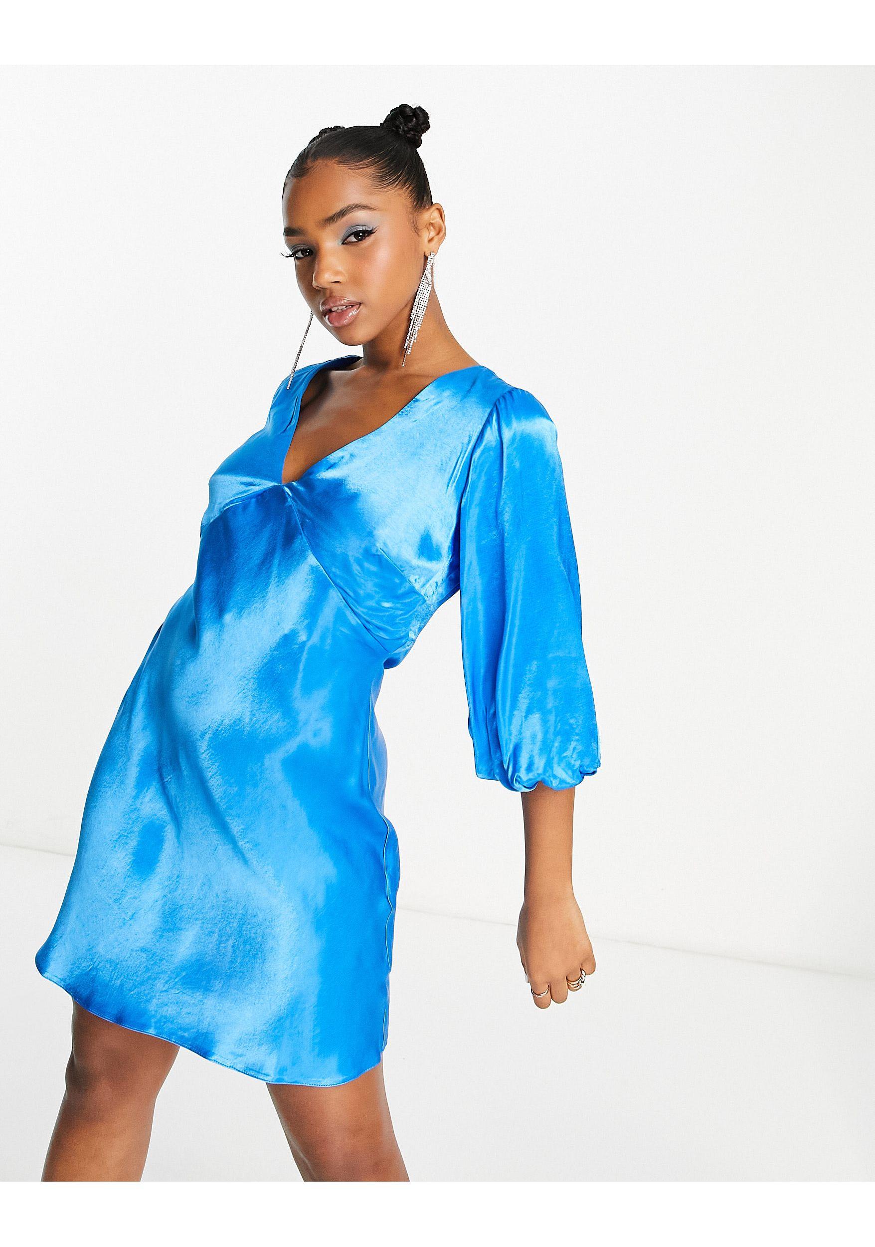 Nobody's Child Sierra Puff Sleeve Satin Mini Dress in Blue Lyst