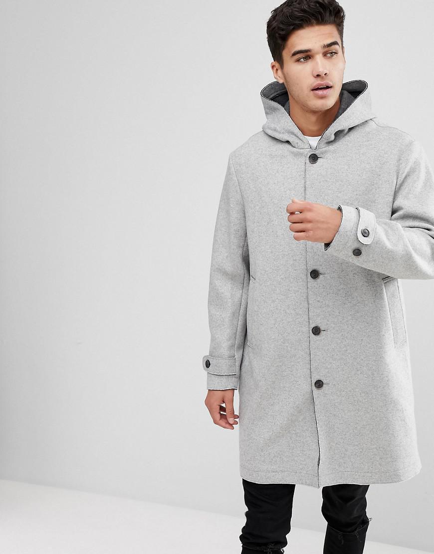 Mango Man Hooded Wool Coat In Grey in Grey for Men - Lyst