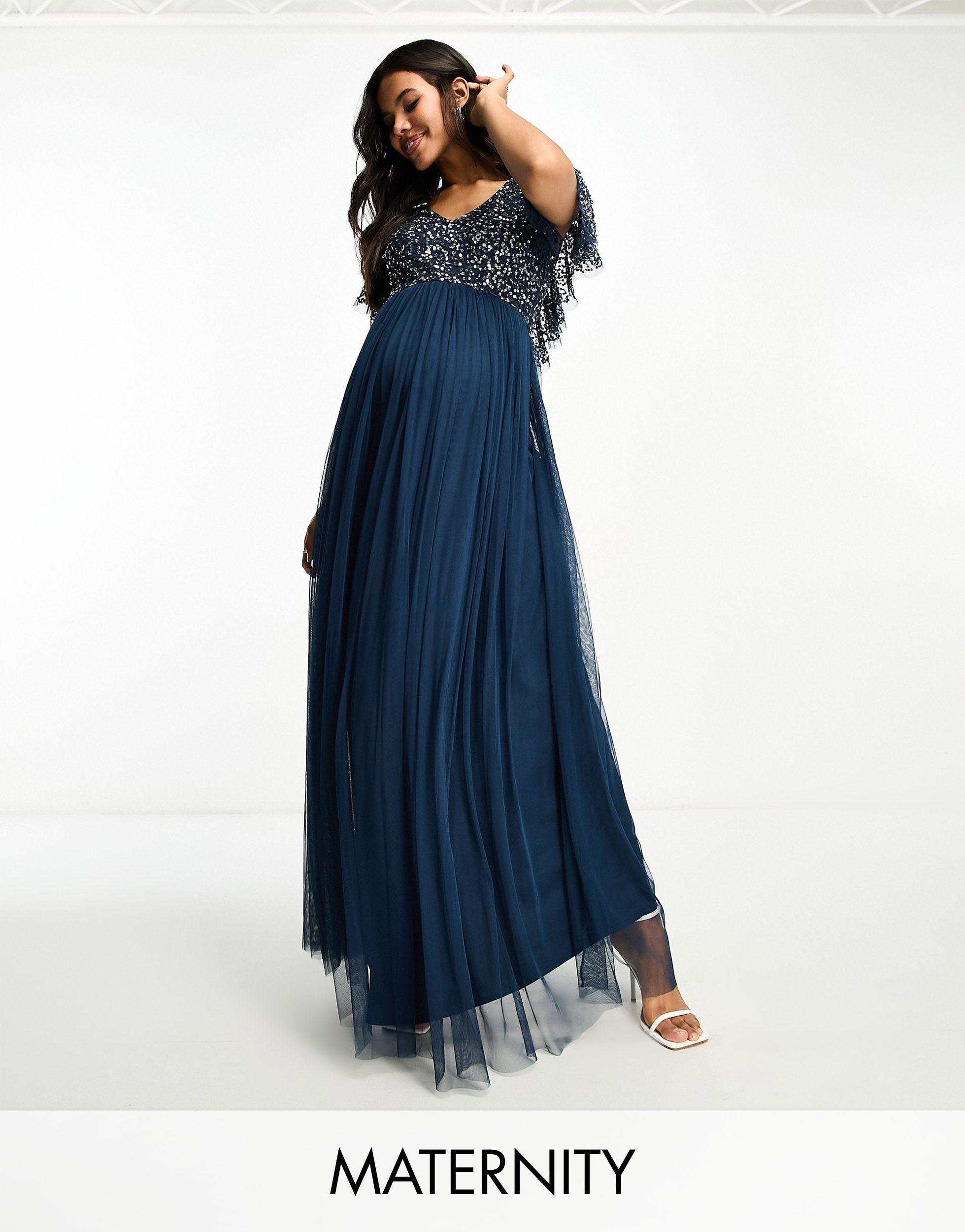 Beauut Maternity Bridesmaid Embellished Maxi Dress With Flutter