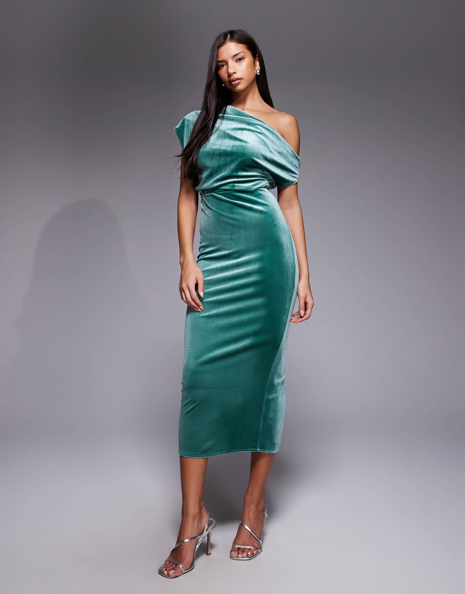 green emerald velvet dress Fay Bottle Green Velvet Corset Style Knot Maxi Dress – Club L London main image 0