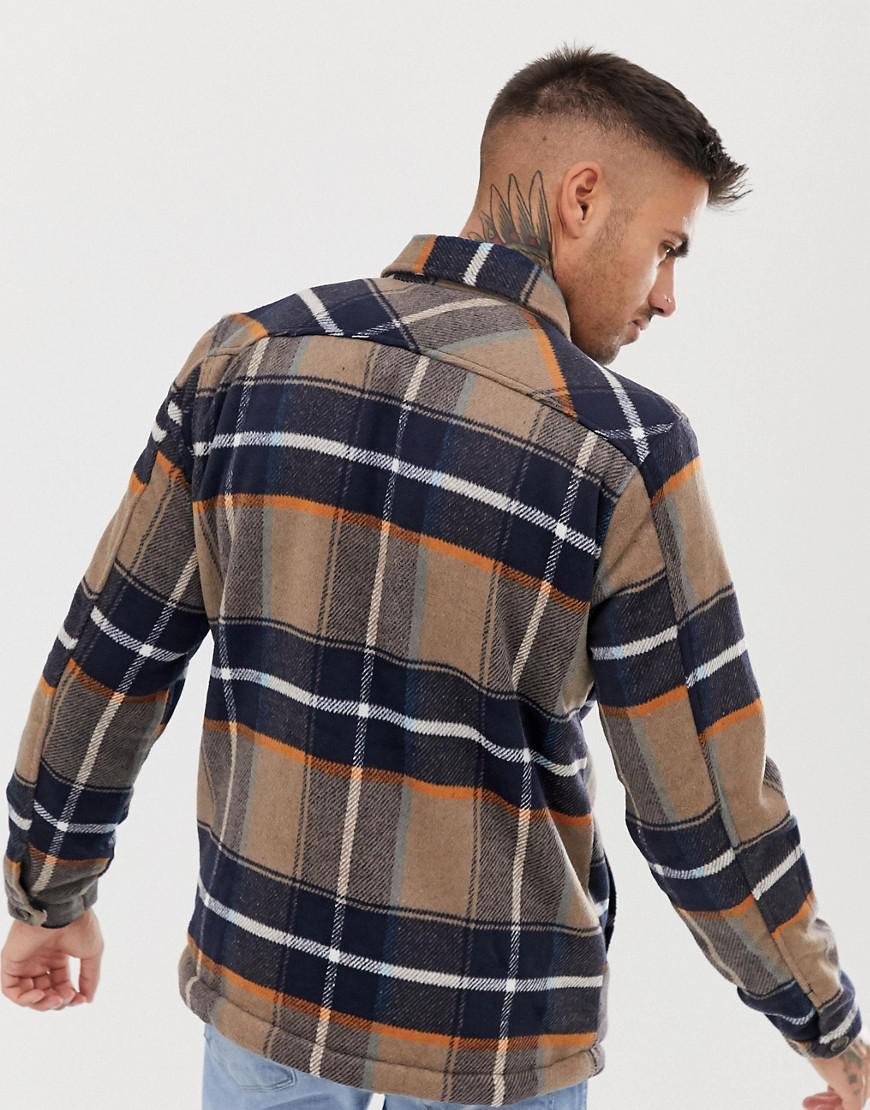 Pull&Bear Fleece Lined Check Jacket In Tan in Blue for Men | Lyst UK