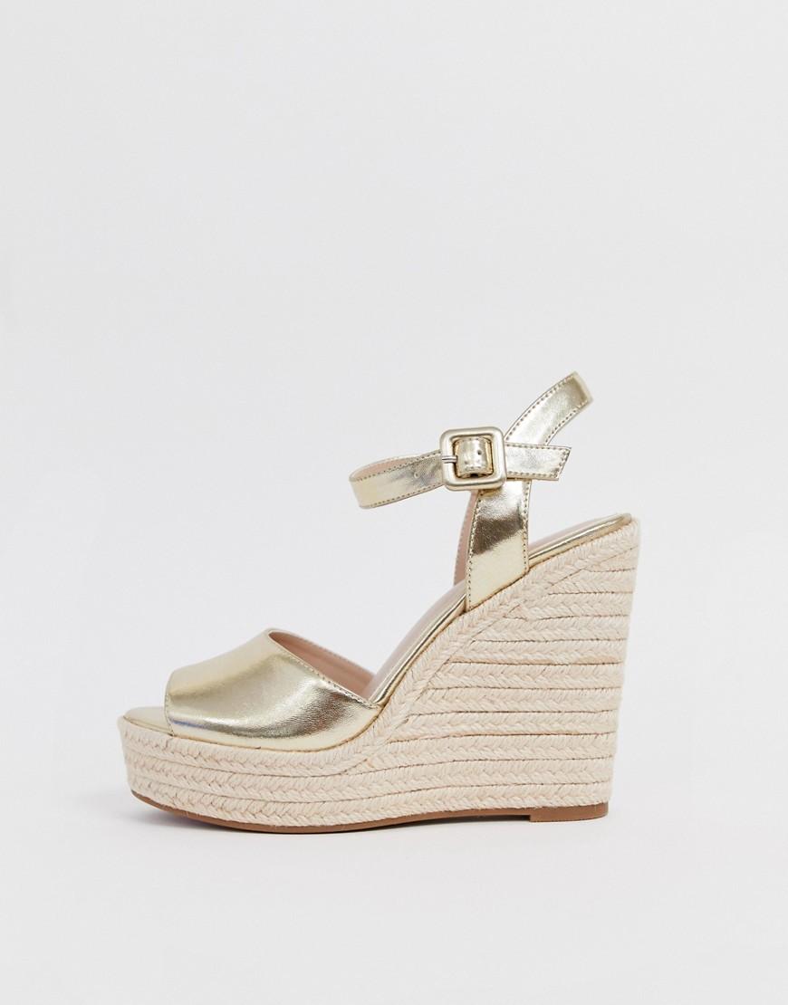 ALDO Leather Ybelani Platform Wedge Sandals In Gold in Metallic - Lyst