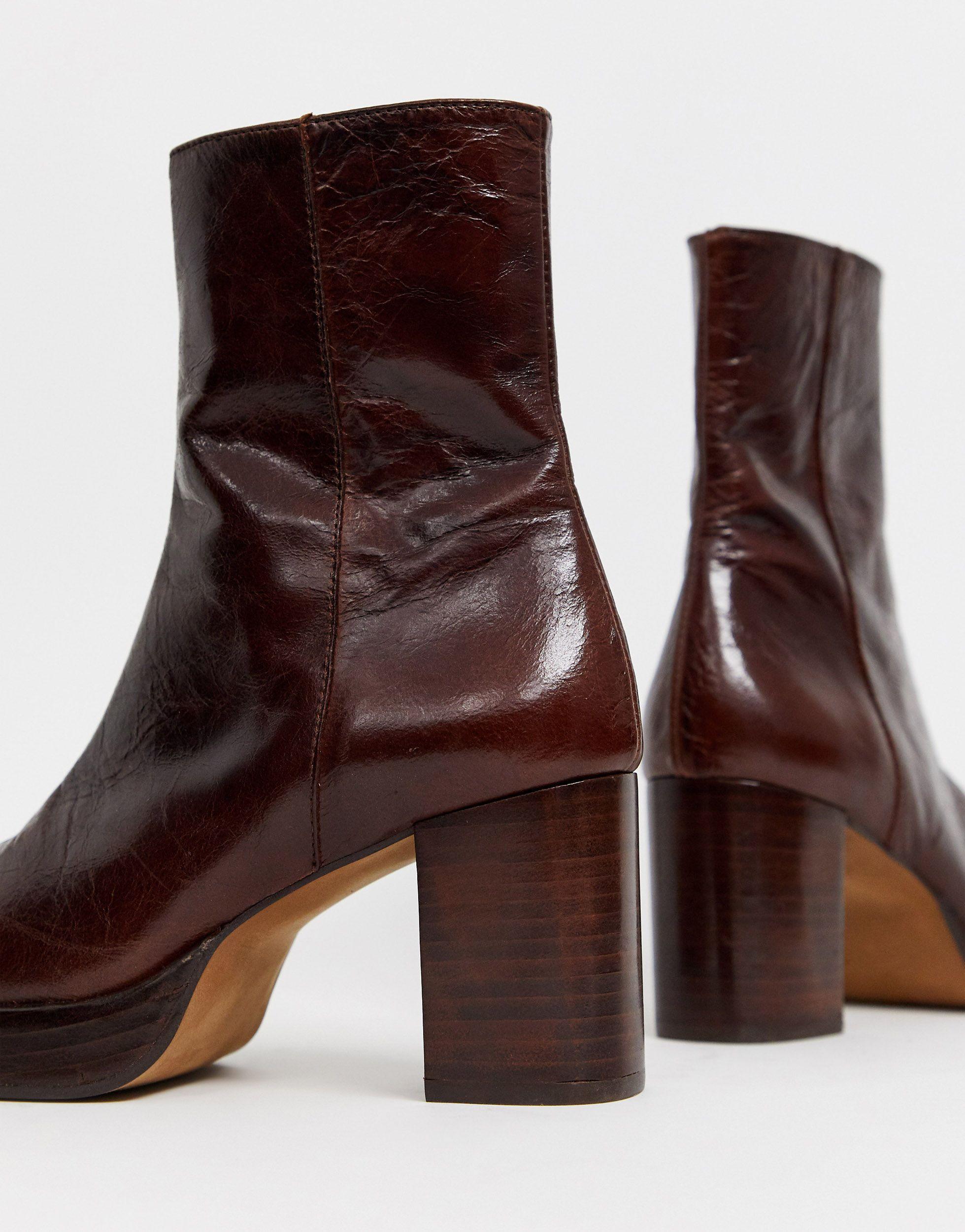 ASOS Reunion Premium Leather Platform Boots in Brown - Lyst