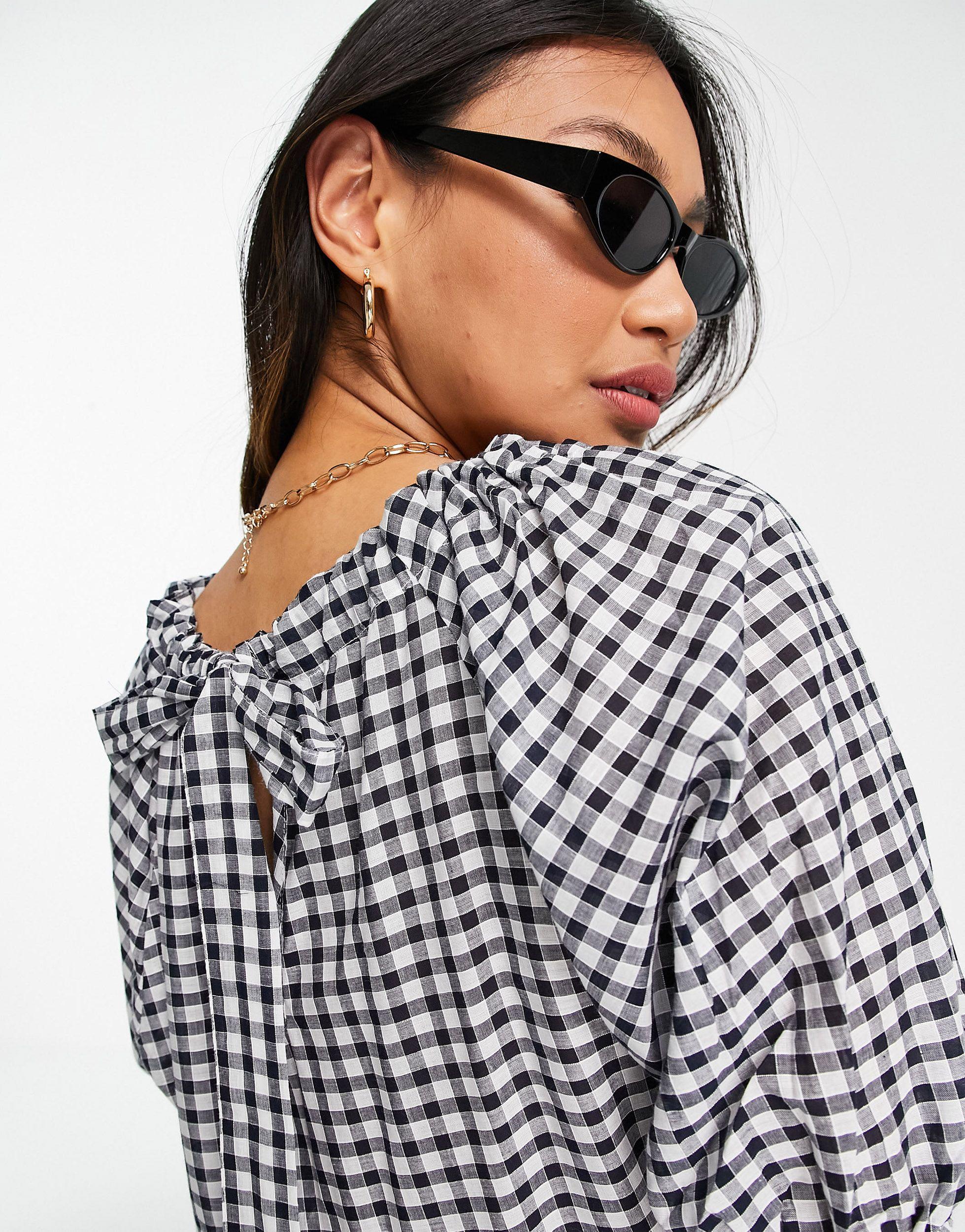 Vestido largo a cuadros vichy monocromáticos Mango de color Negro