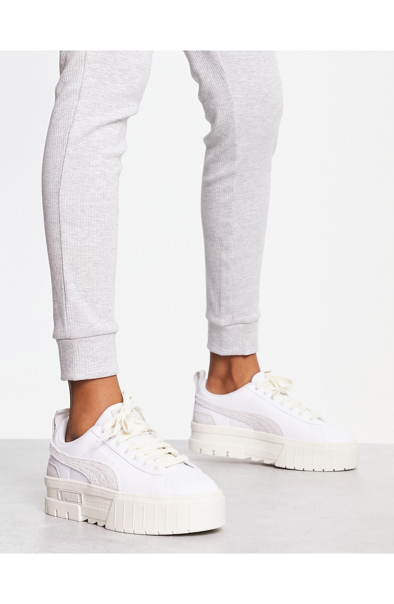 PUMA Mayze Textured Neutral Trainers in White | Lyst