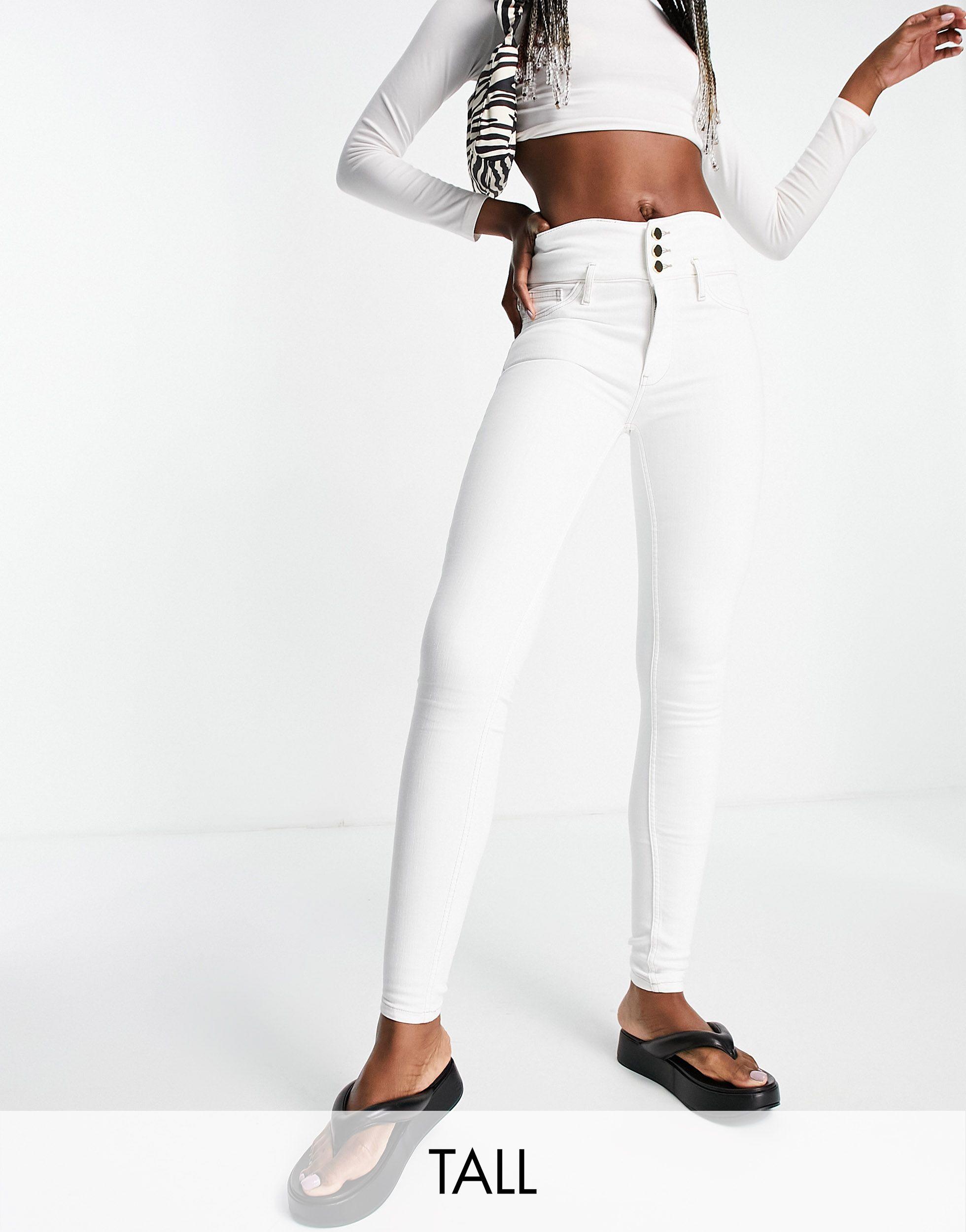 River Island Button Front High Rise Skinny Jeans in White | Lyst