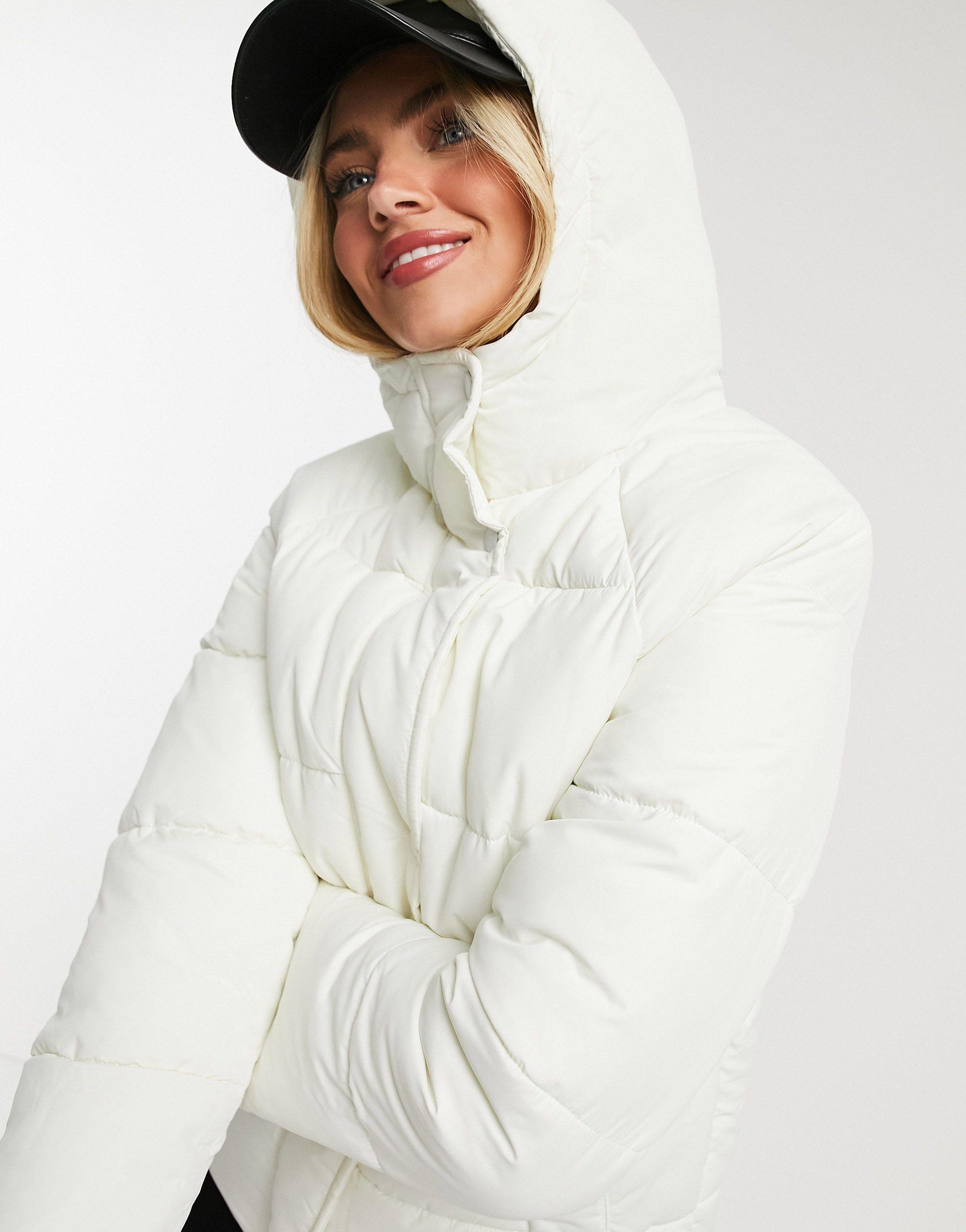 monki rino recycled drawstring padded jacket with hood in black
