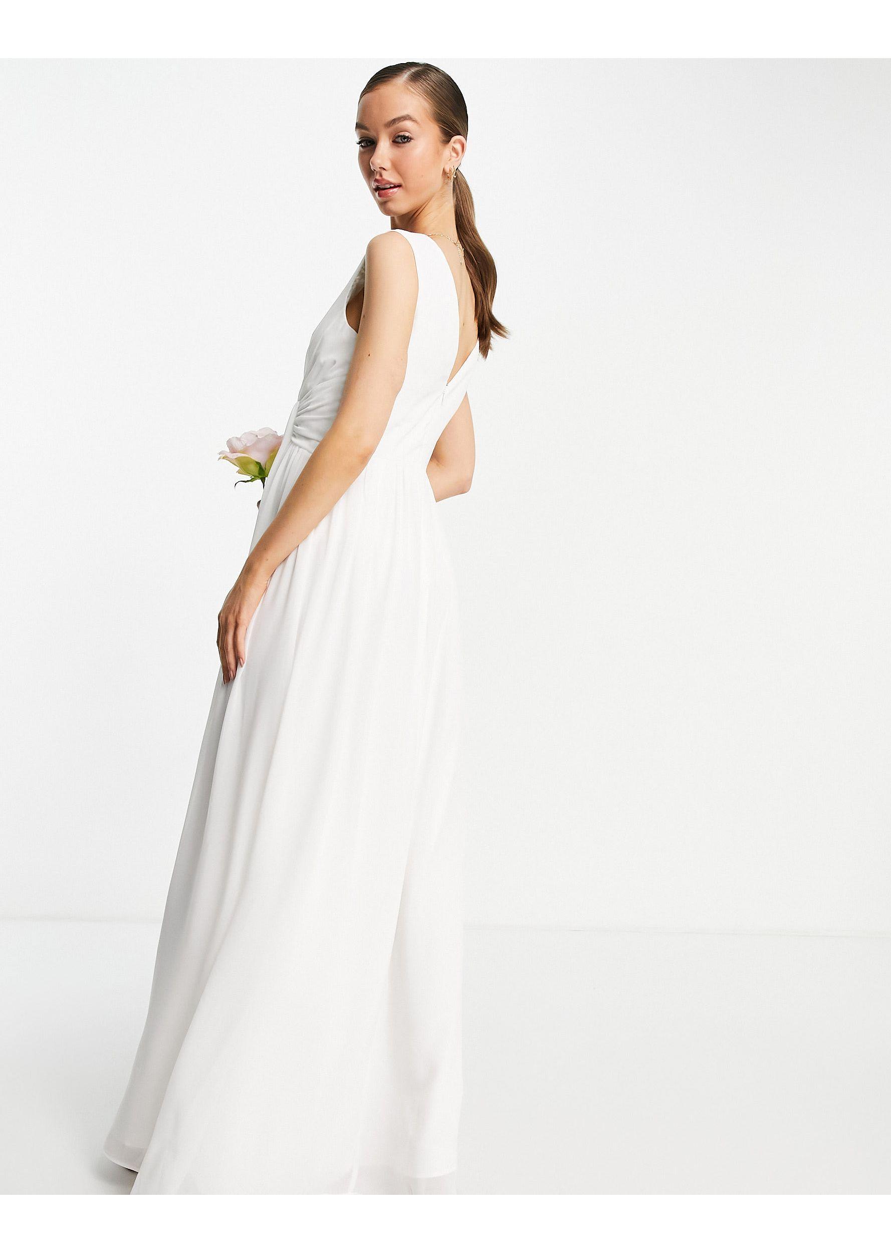 Little Mistress Bridal V Neck Maxi Dress in White | Lyst Canada