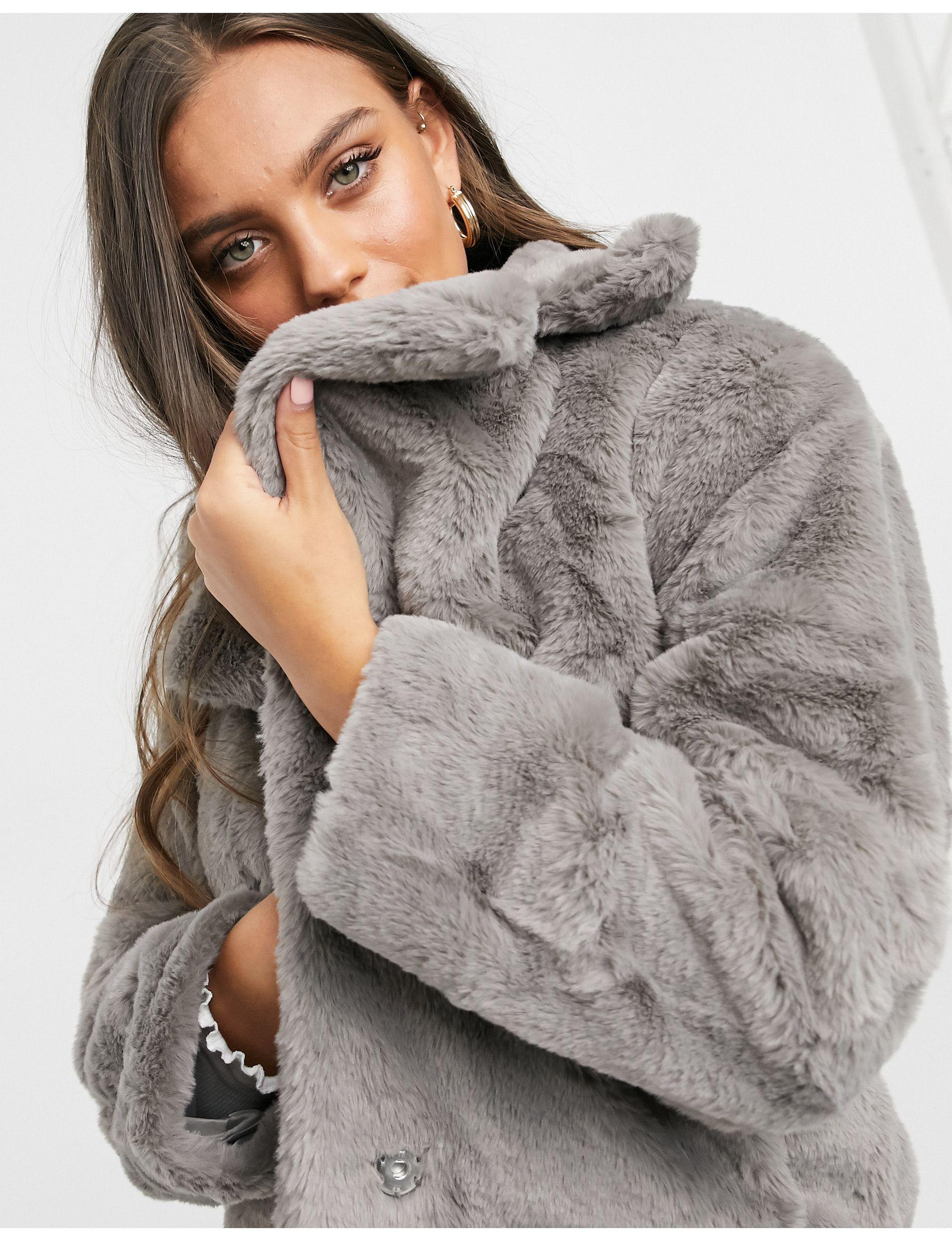 New Look Faux Fur Jacket in Gray | Lyst