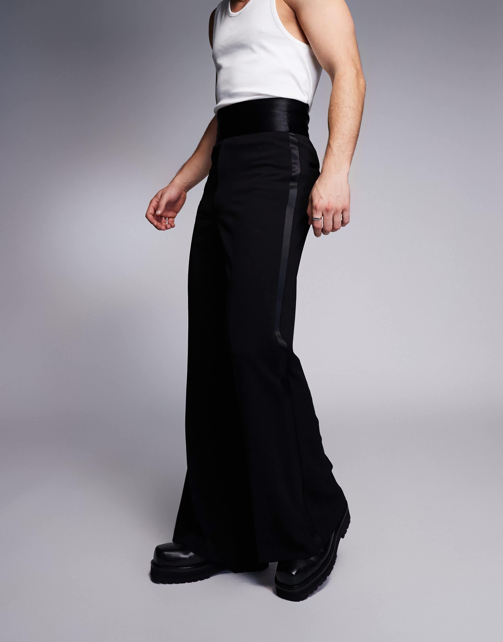 ASOS Smart Vintage Flare Trousers With Cummerbund Waistband in Black for  Men | Lyst
