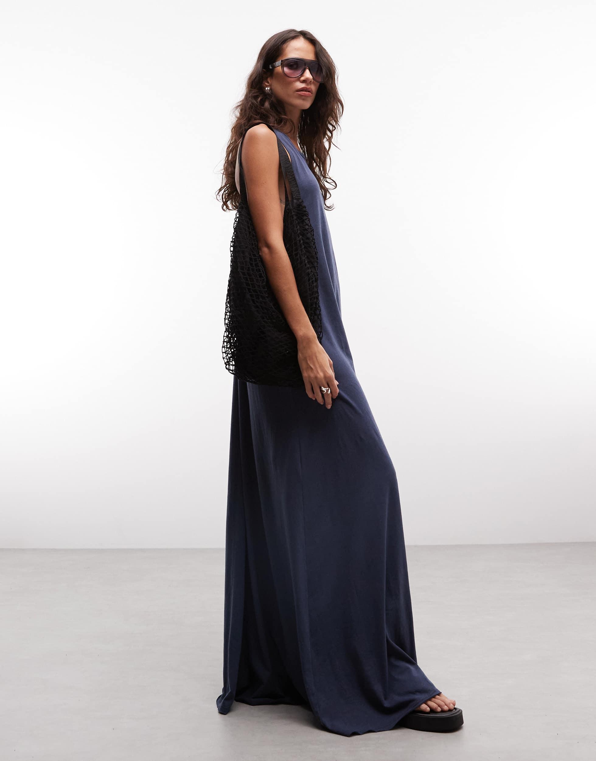weekday sheer dress sheer long-sleeved v-neck maxi dress - Black