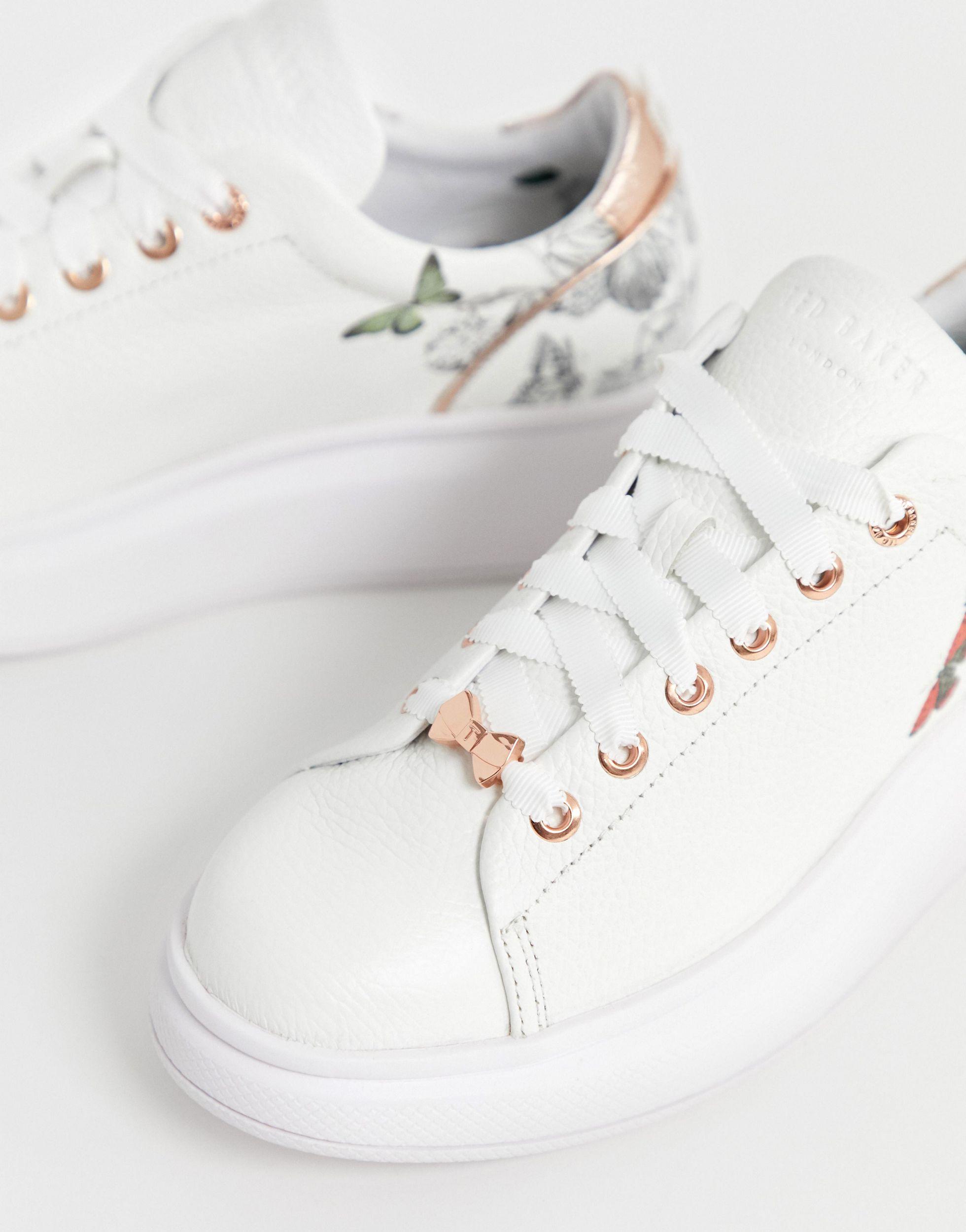 Ted Baker Synthetic Printed Platform Sole Trainers in White Leather ...