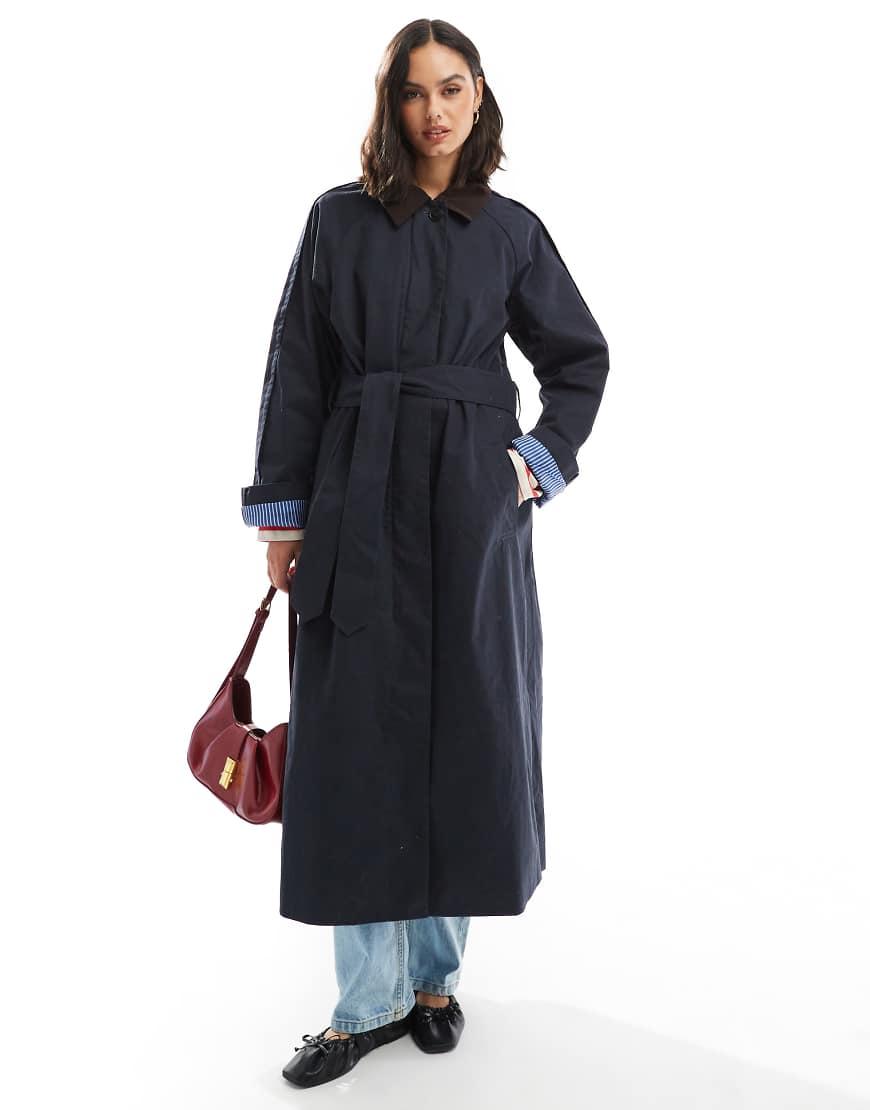 ASOS Cord Collar Trench Coat in Blue Lyst UK