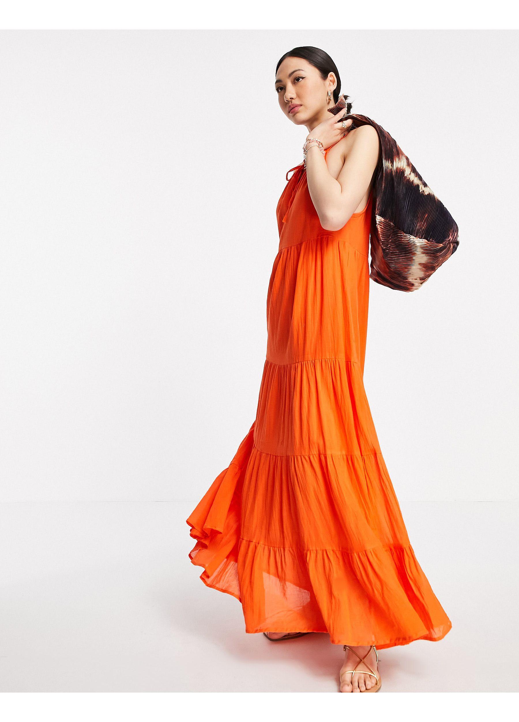 Vestido largo naranja escalonado con cuello halter ASOS de Algodón de color  Naranja | Lyst