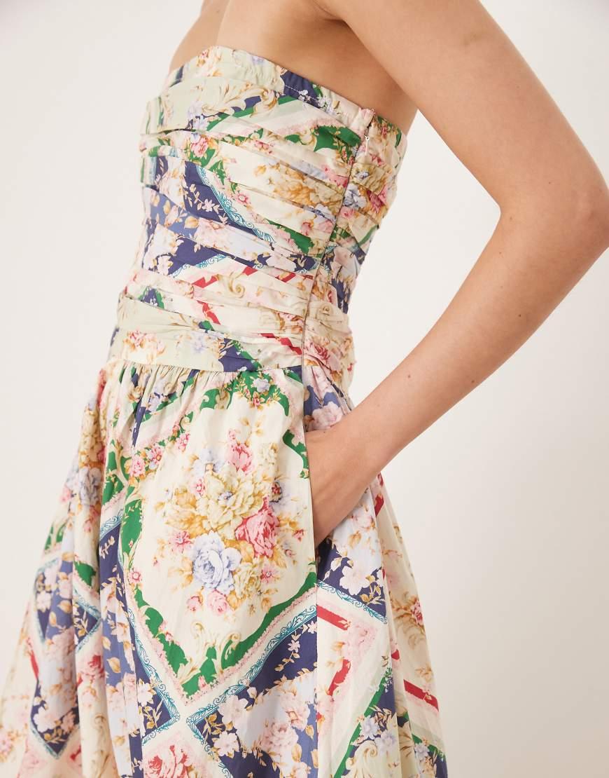 abstract floral bandeau felicity midi dress Nobody's Child Felicity abstract floral bandeau midi dress in boho scarf print