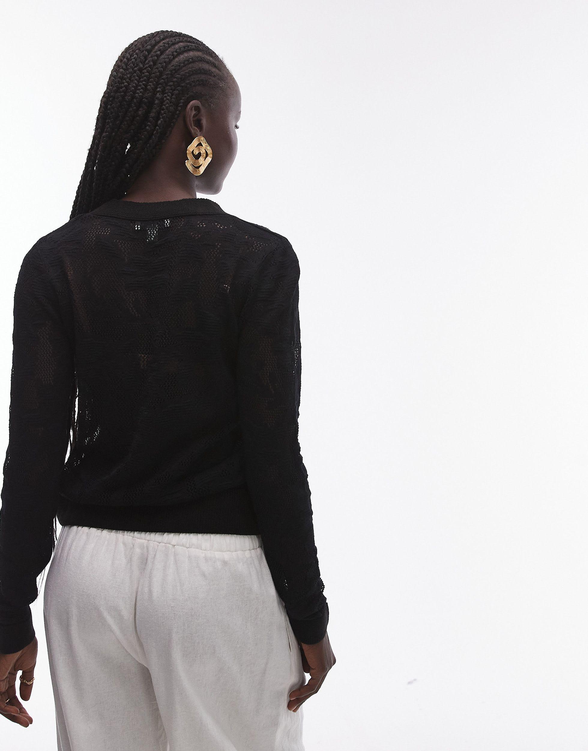 Gilet transparent en maille pointelle a fleurs TOPSHOP en coloris Noir Lyst