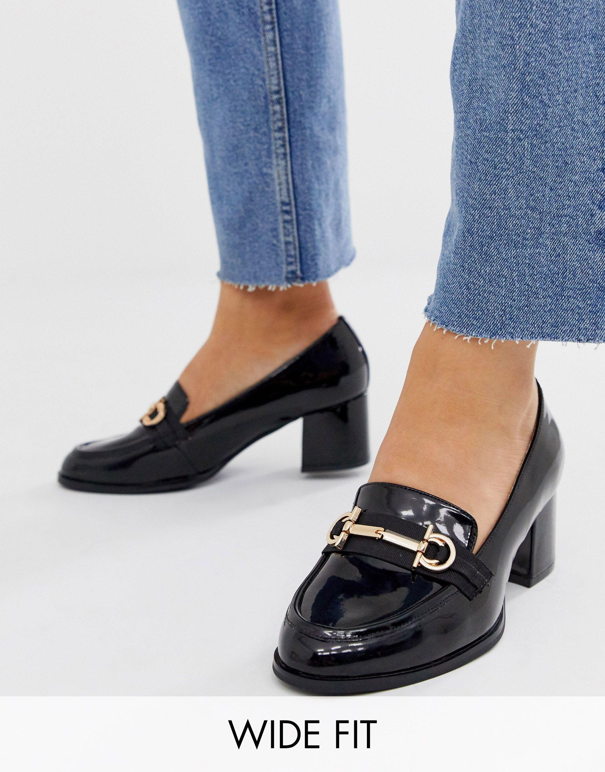ASOS Wide Fit Stirrup Mid-heeled Loafers in Black | Lyst