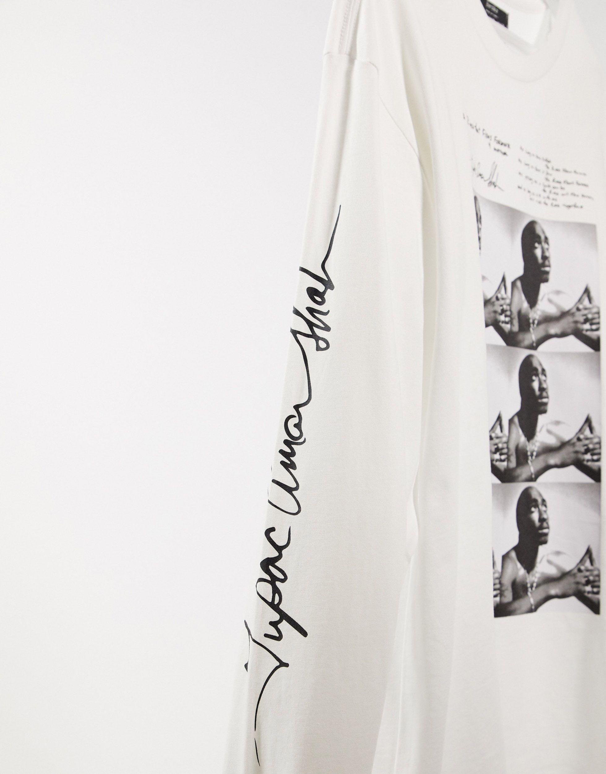 Bershka Tupac Long Sleeve T-shirt in White for Men | Lyst