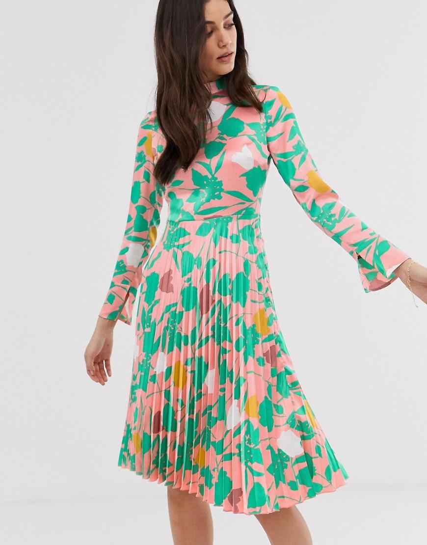 pleated midi dress with sleeves