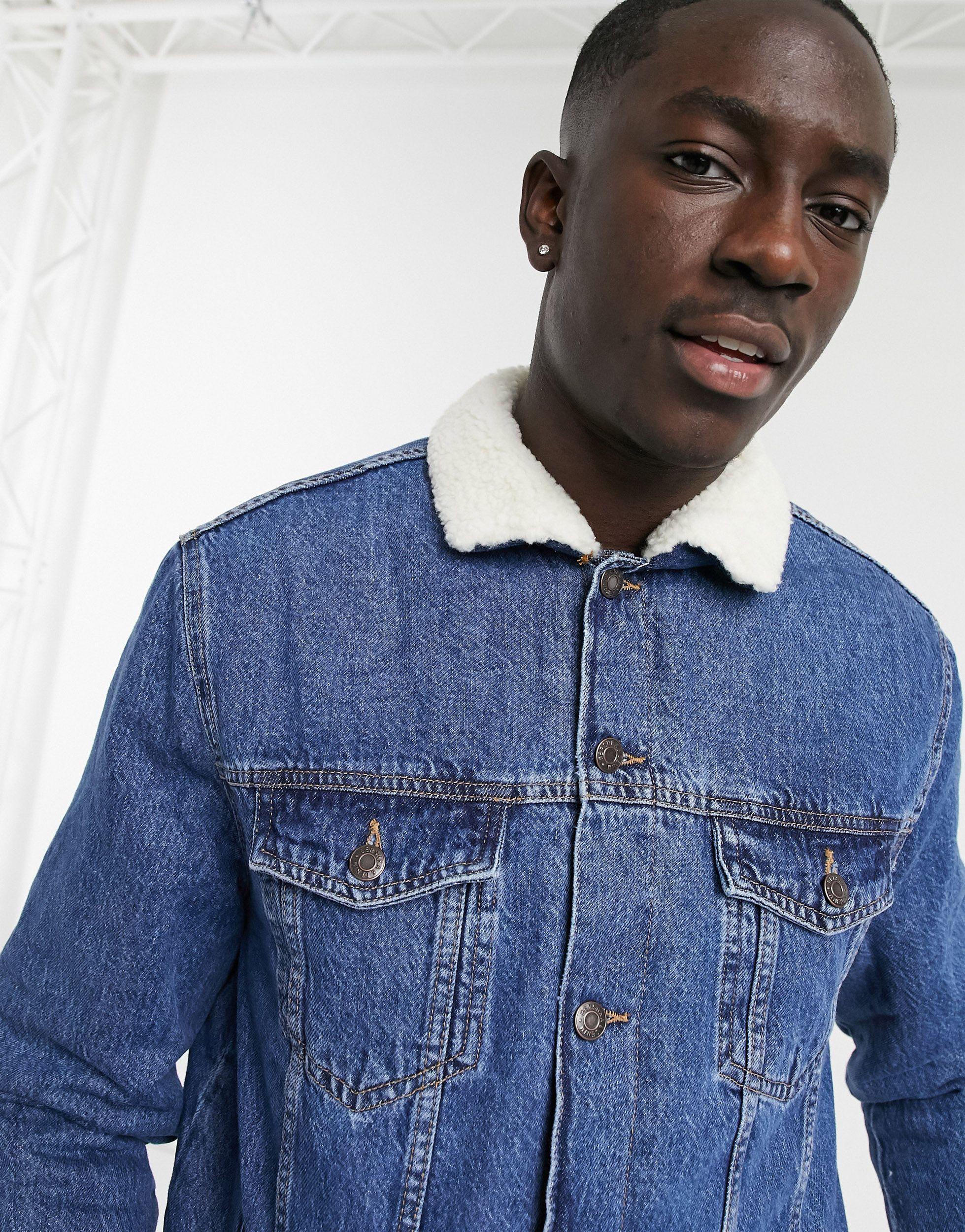 Bershka Denim Trucker Jacket With Borg 