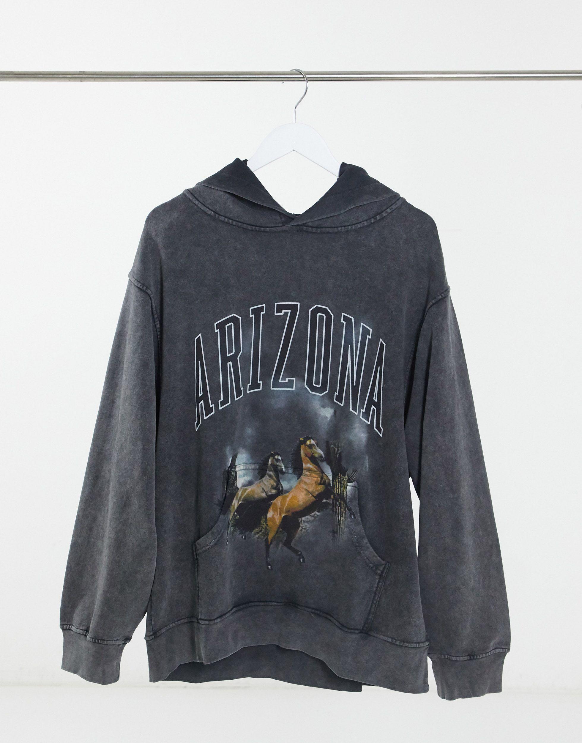 Jaded London Cotton Arizona Hoodie With Horse Screen Print in Grey 