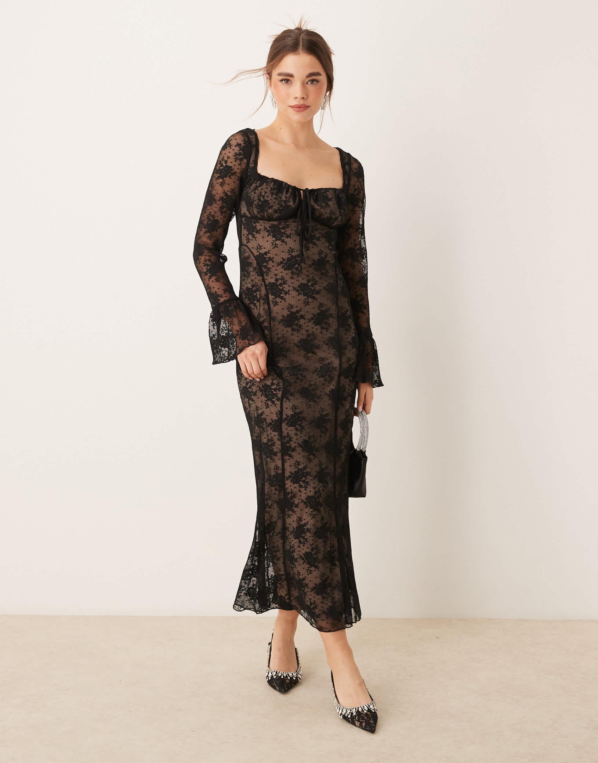 Gina Tricot Sheer Lace Maxi Dress With Fluted Sleeves in Natural | Lyst Australia Gina Tricot Sheer Lace Maxi Dress With Fluted Sleeves in Natural | Lyst Australia