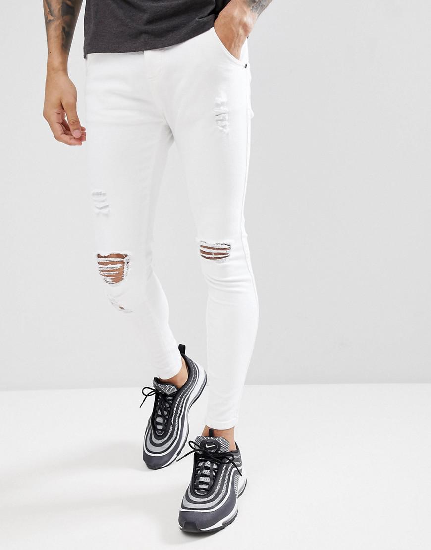 SIKSILK Denim Skinny Fit Jeans In White With Distressing for Men - Lyst