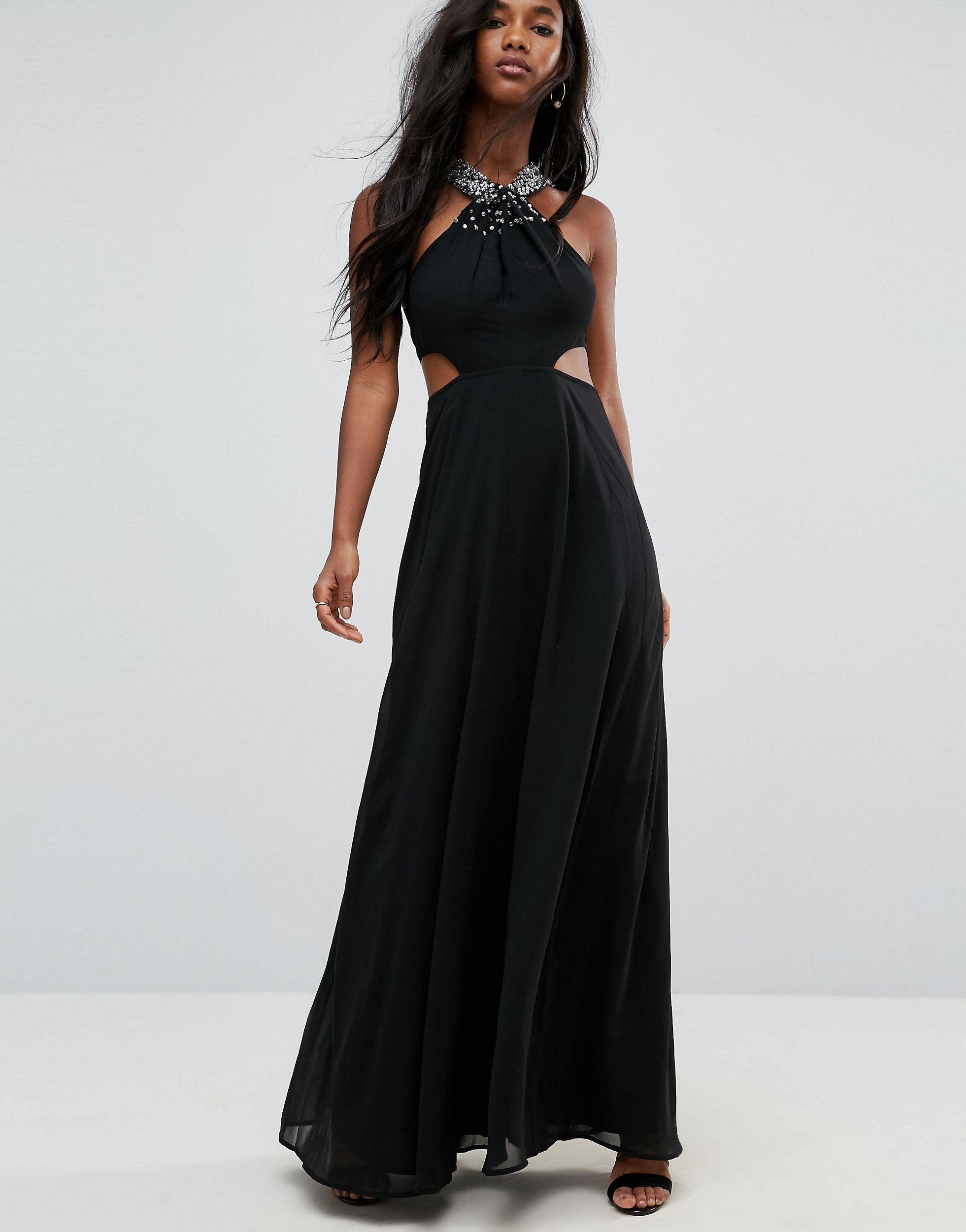 ASOS Synthetic Asos Side Cut Out Embellished Trim Maxi Dress in Black ...