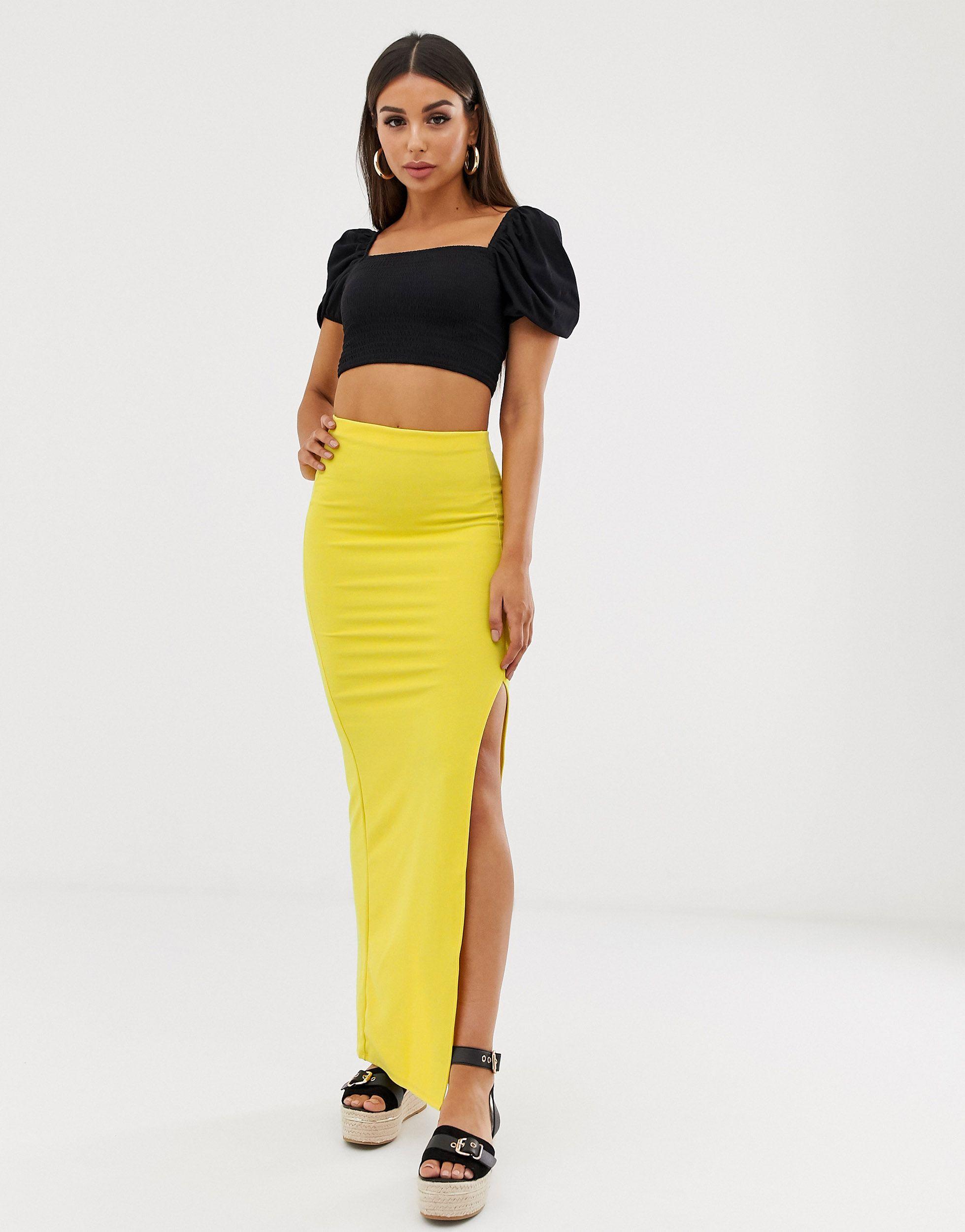 Missguided Denim Thigh Split Maxi Skirt 