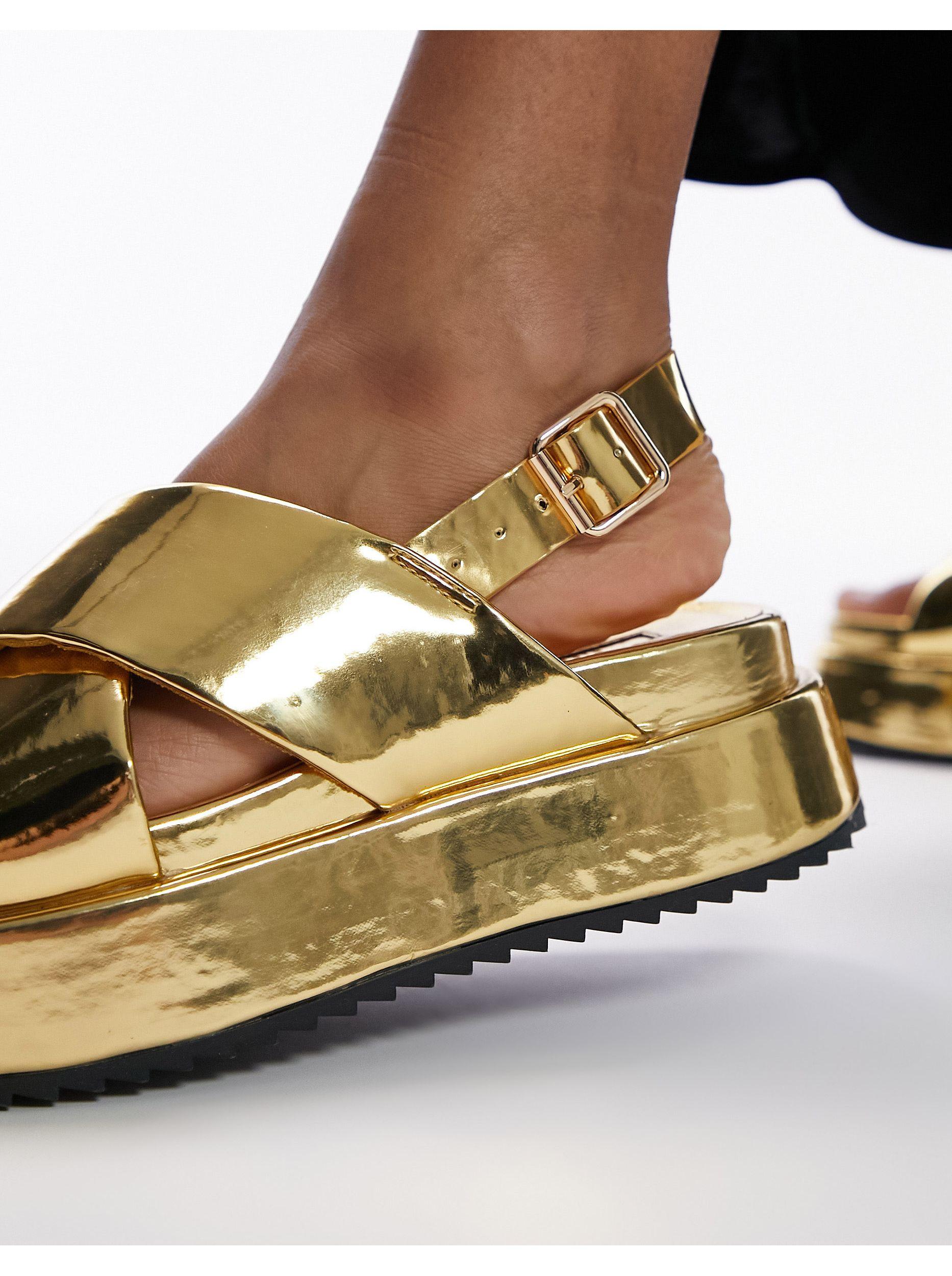 TOPSHOP Wide Fit Gaby Chunky Flatform Sandals in Metallic | Lyst
