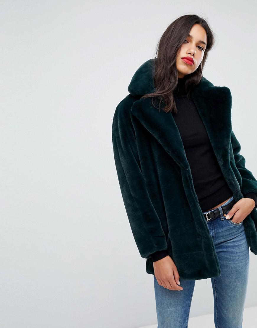 Vero Moda Oversized Faux Fur Coat in Green - Lyst