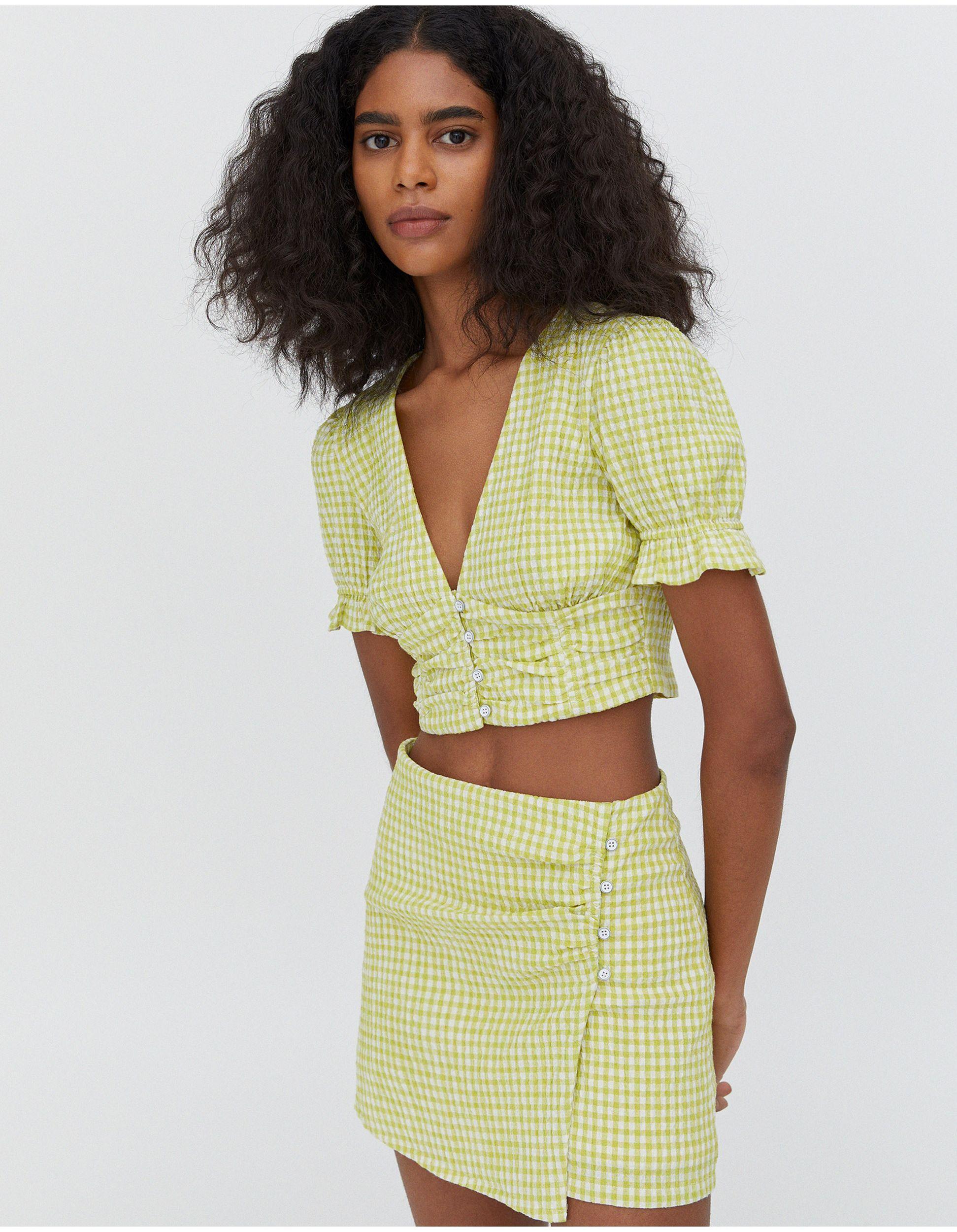 Pull&Bear Gingham Skirt Co-ord in Green | Lyst